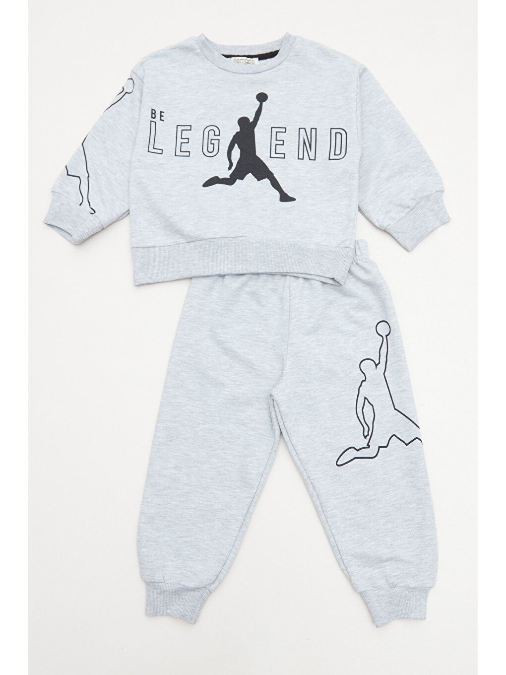 Gri Yazı Ve Basketbolcu Baskılı Erkek Çocuk 2 Li Takım-1