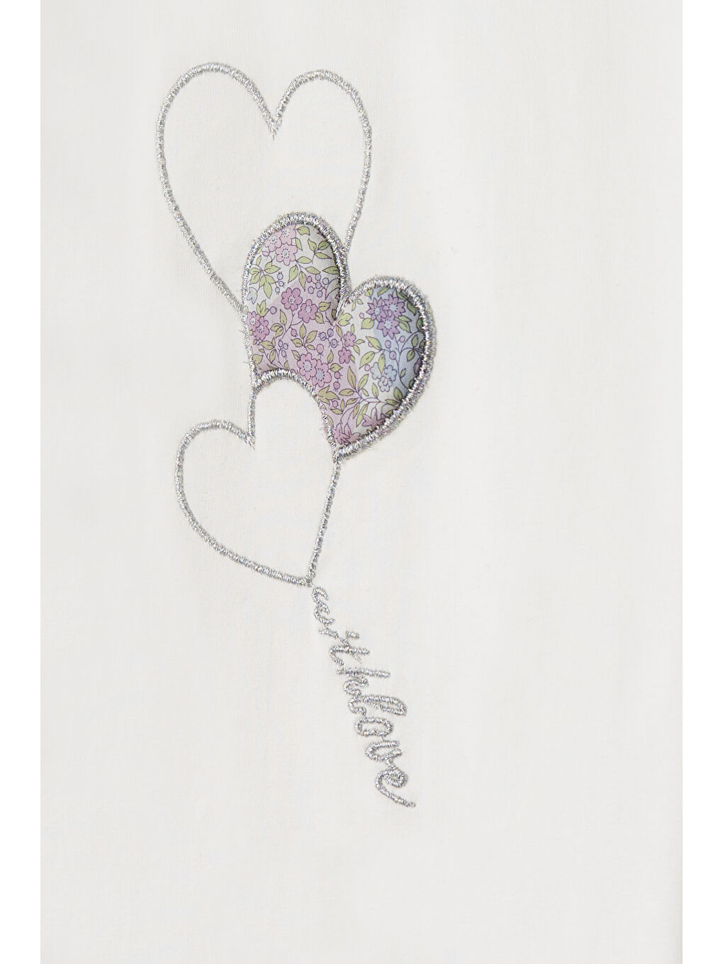 Beyaz Liberty Kumaş Nakış Detaylı Kız Çocuk Tişört-4