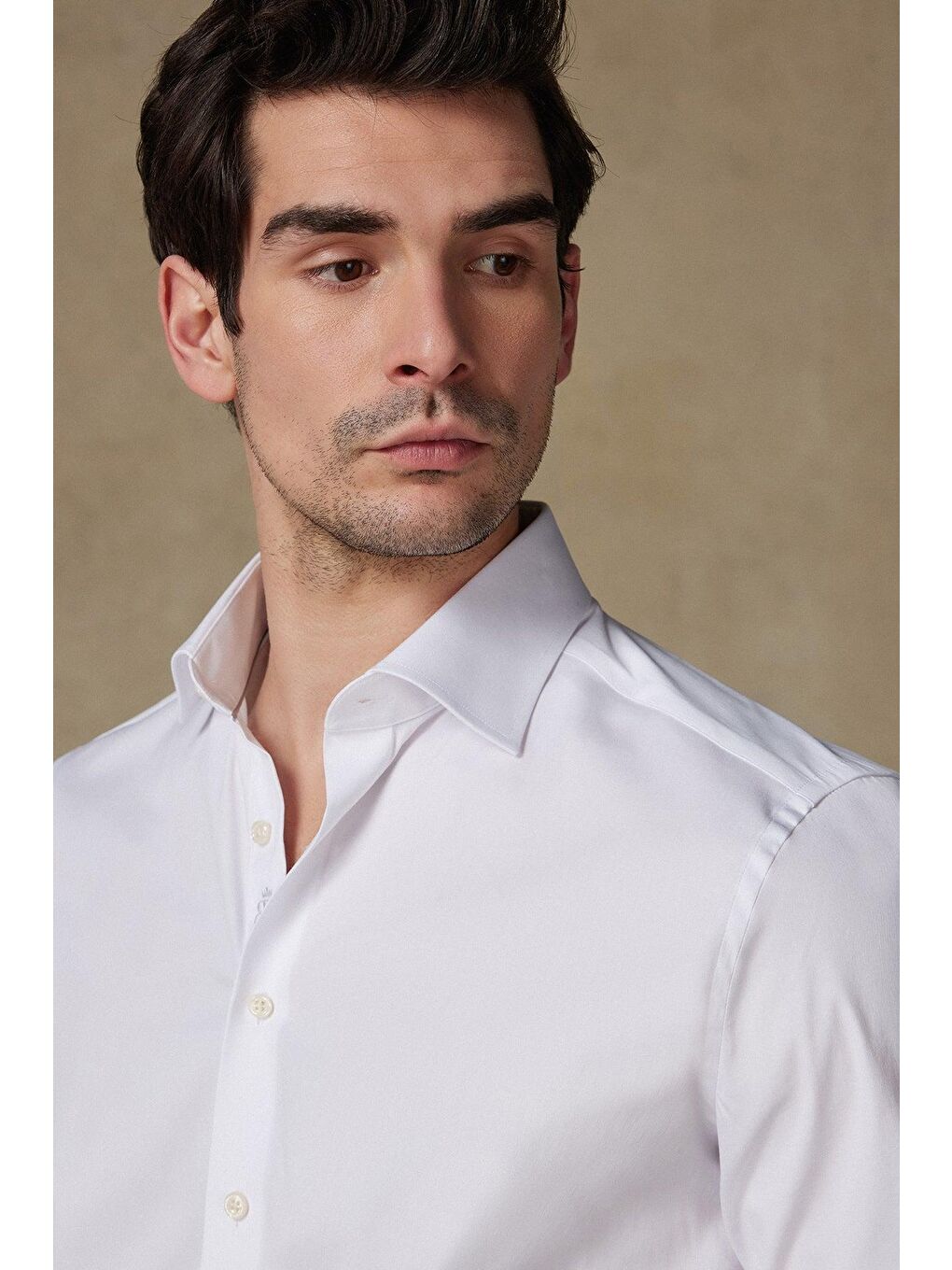 Donatello Non Iron Twill Pamuklu Slim Fit Beyaz Klasik Yaka Erkek Düz %100 Pamuk Gömlek-3