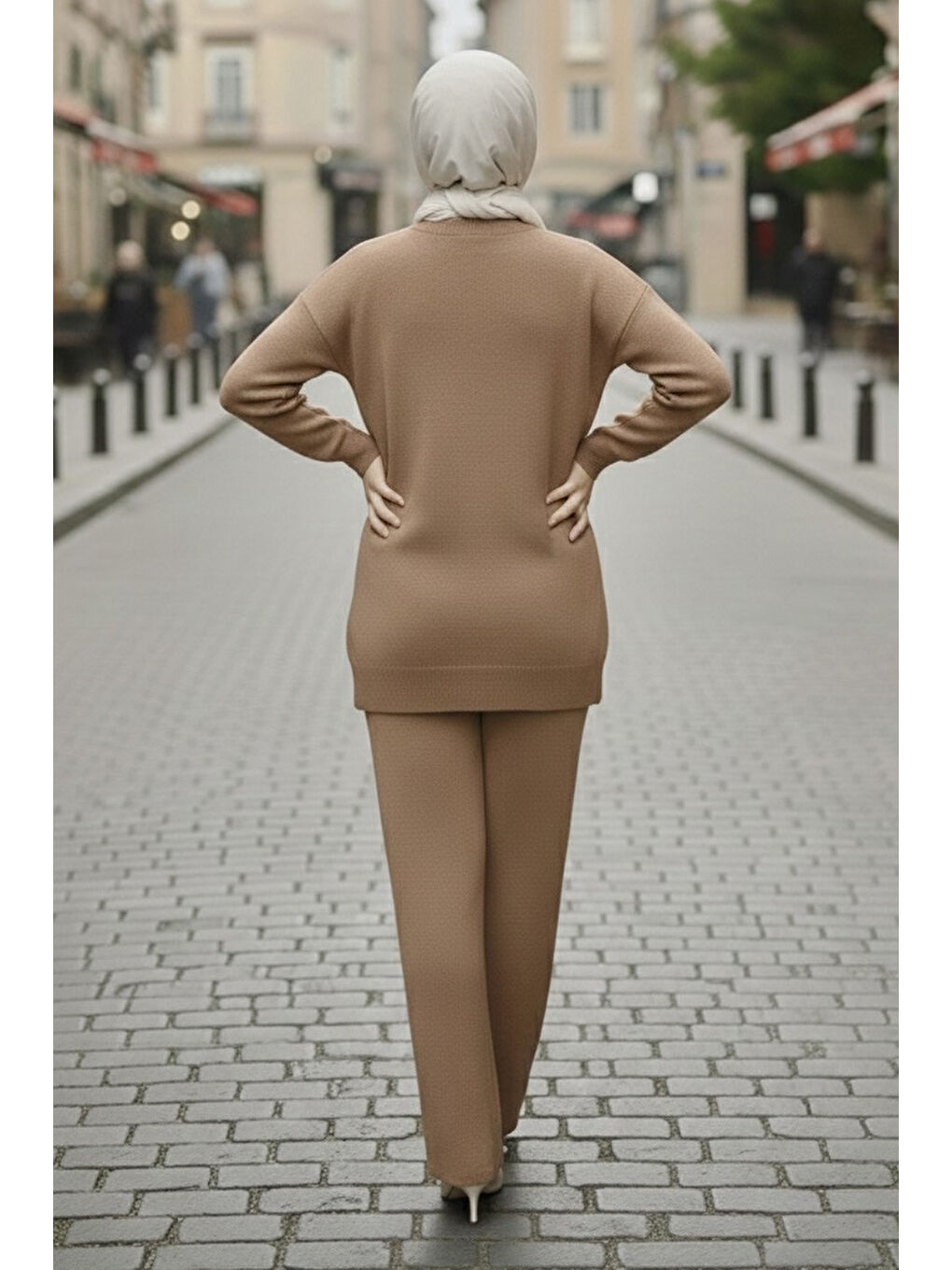 Bej Çiçek Nakışlı İkili Triko Takım Vizon - 28062-VIZON-2