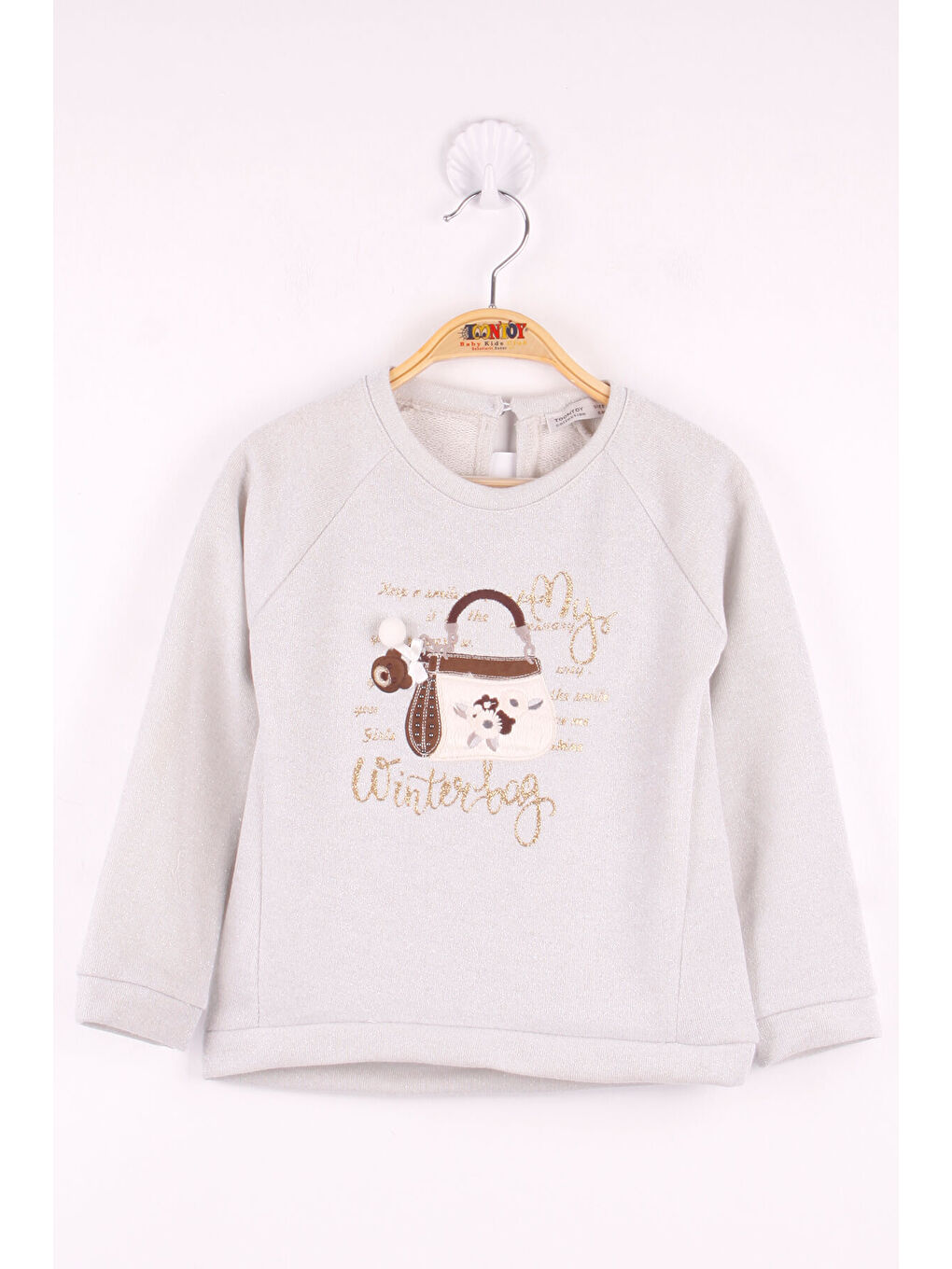 Gri Kız Çocuk Çanta Nakışlı Sweatshirt