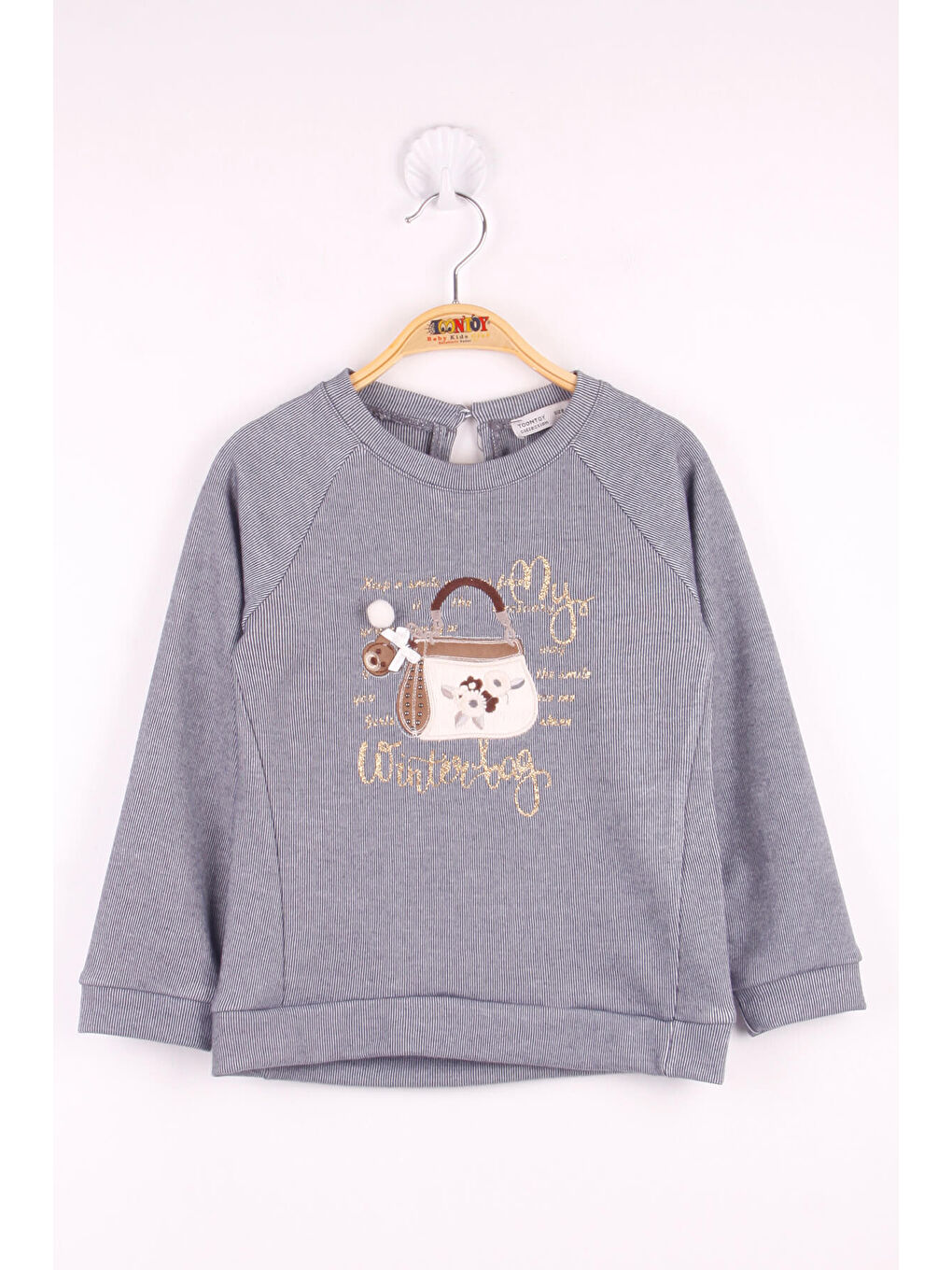 Antrasit Kız Çocuk Çanta Nakışlı Sweatshirt-3