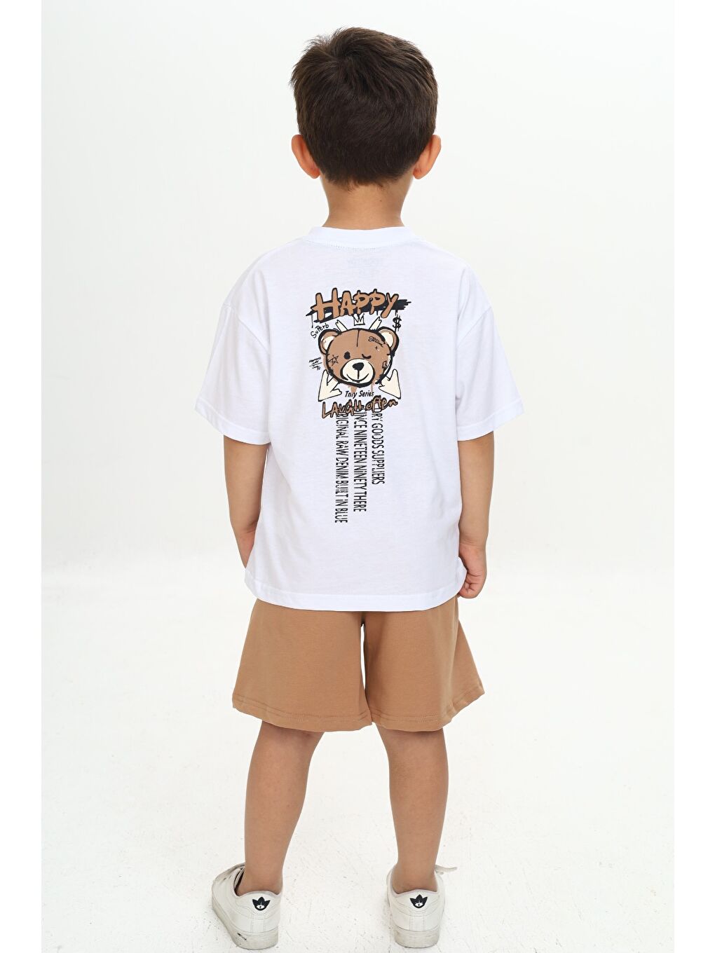 Beyaz Erkek Çocuk Happy Yazı Baskılı Şortlu Takım-2