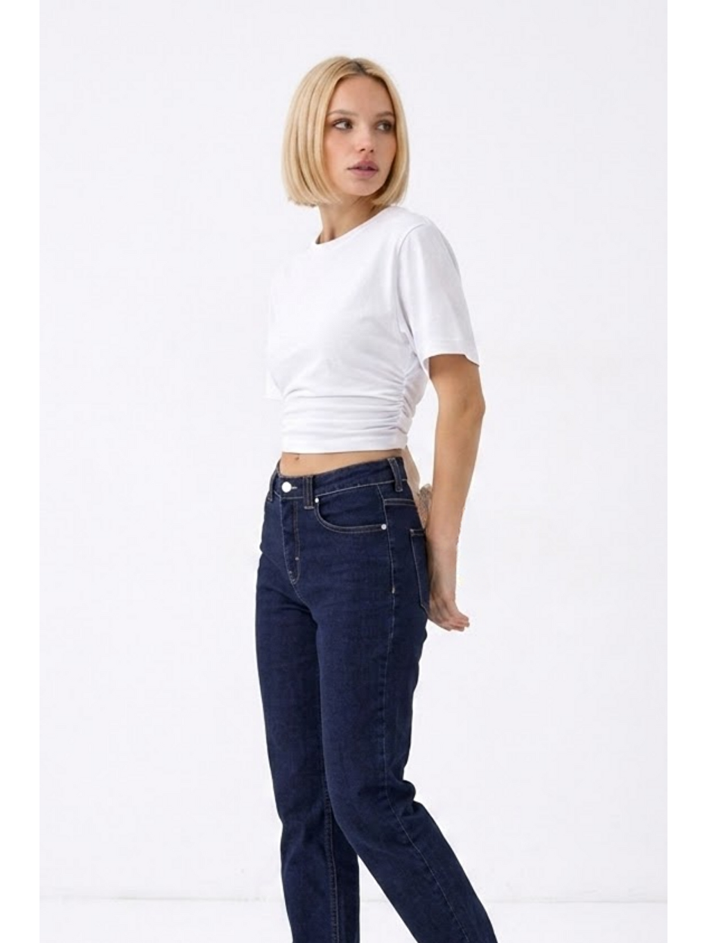 Kadın Fashion Slim Fit Beyaz Crop Tişört-1