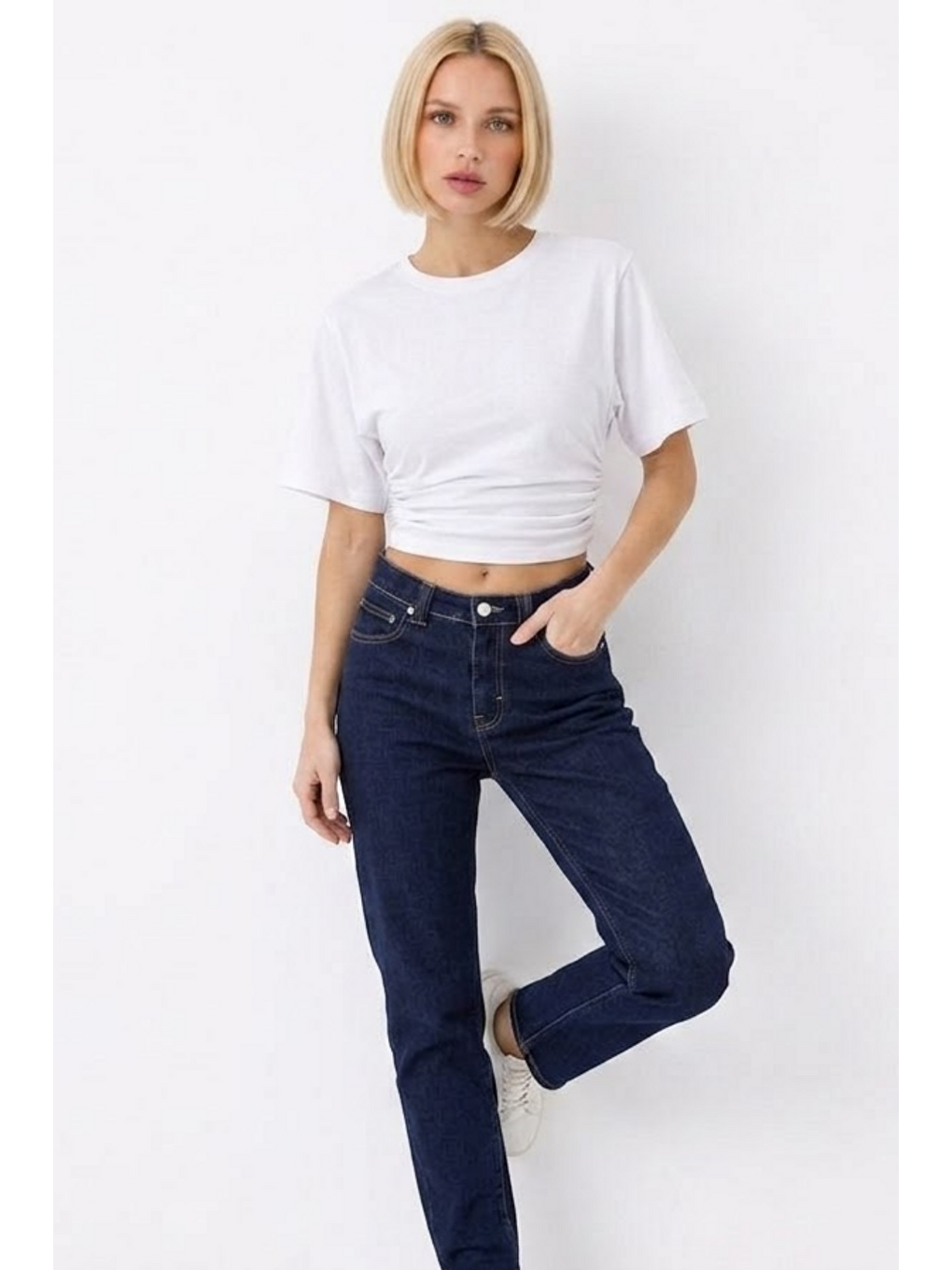 Kadın Fashion Slim Fit Beyaz Crop Tişört-2