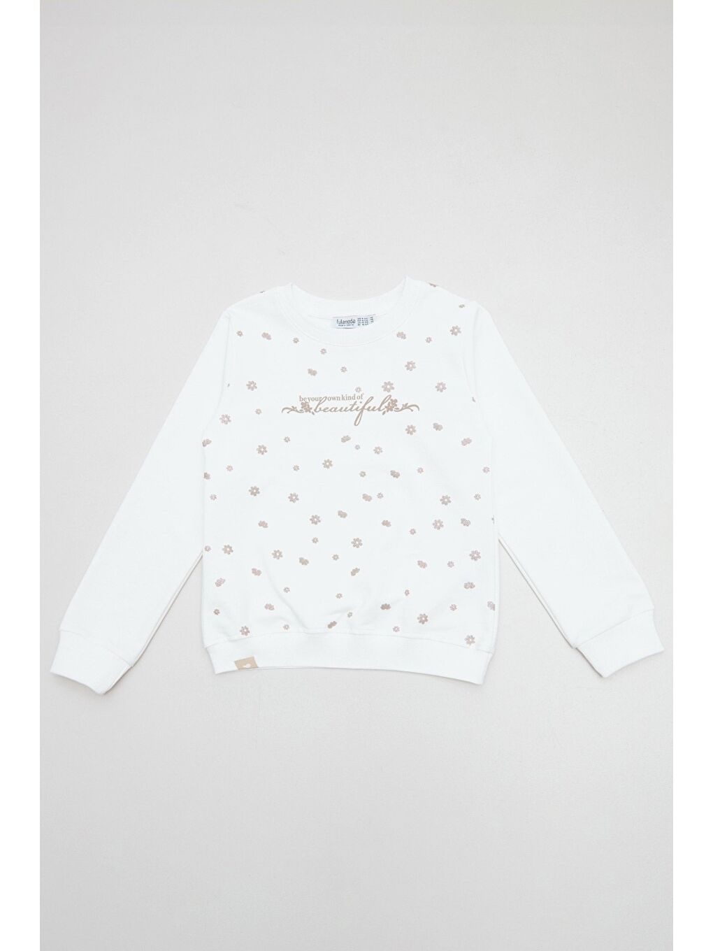 Ekru Beautiful Yazı Baskılı Kız Çocuk Sweatshirt