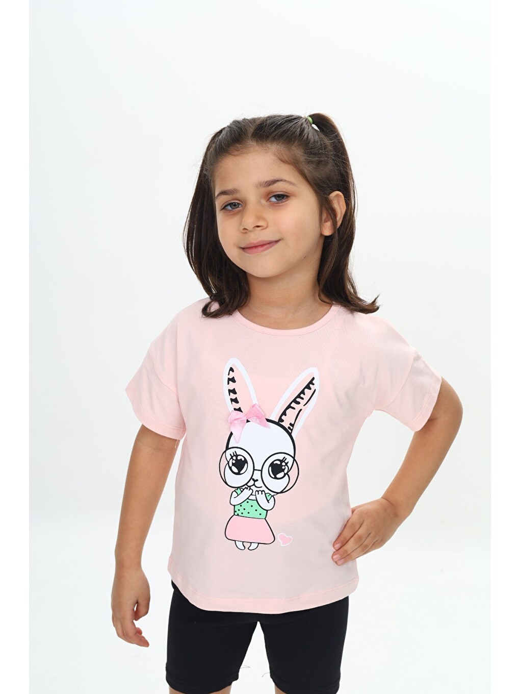 Pembe Kız Çocuk Tavşan Baskılı Tişört