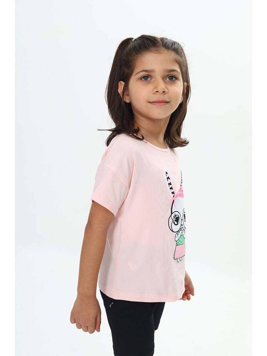 Pembe Kız Çocuk Tavşan Baskılı Tişört-2