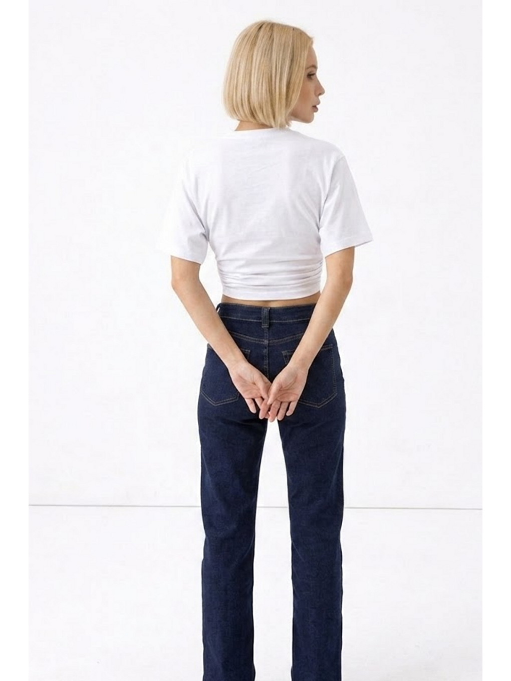 Kadın Fashion Slim Fit Beyaz Crop Tişört-4