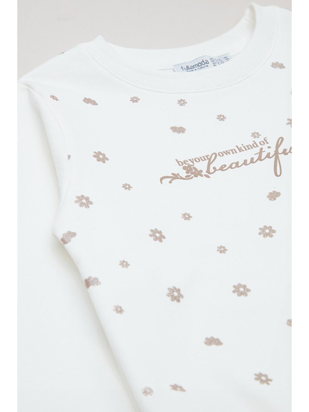 Ekru Beautiful Yazı Baskılı Kız Çocuk Sweatshirt-1