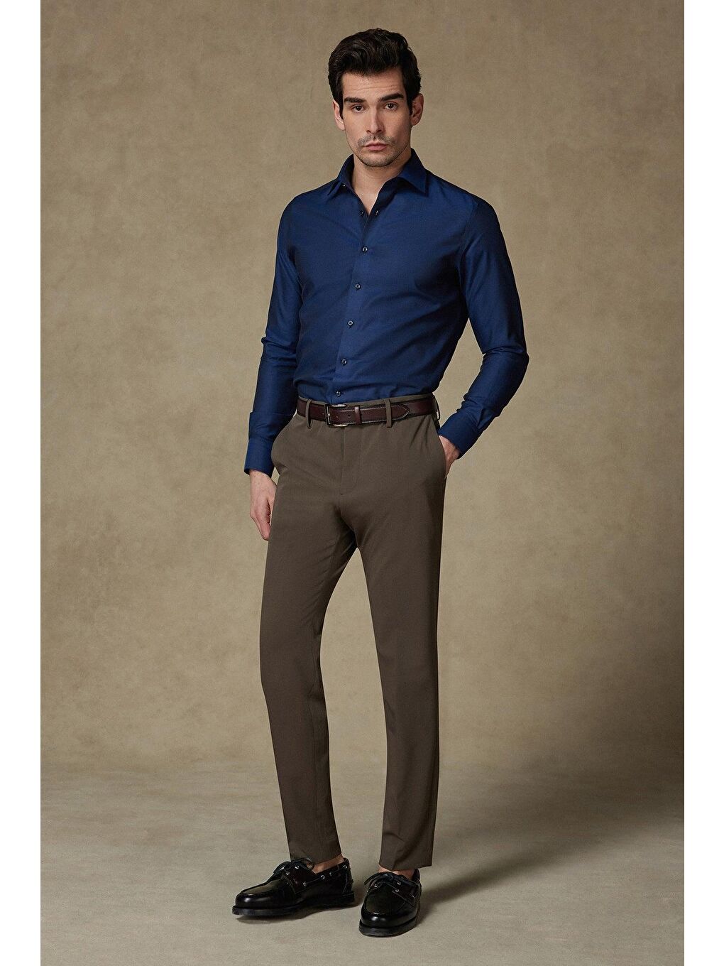 Fabio Non Iron Twill Pamuklu Comfort Fit Lacivert Klasik Yaka Erkek Düz %100 Pamuk Gömlek-2