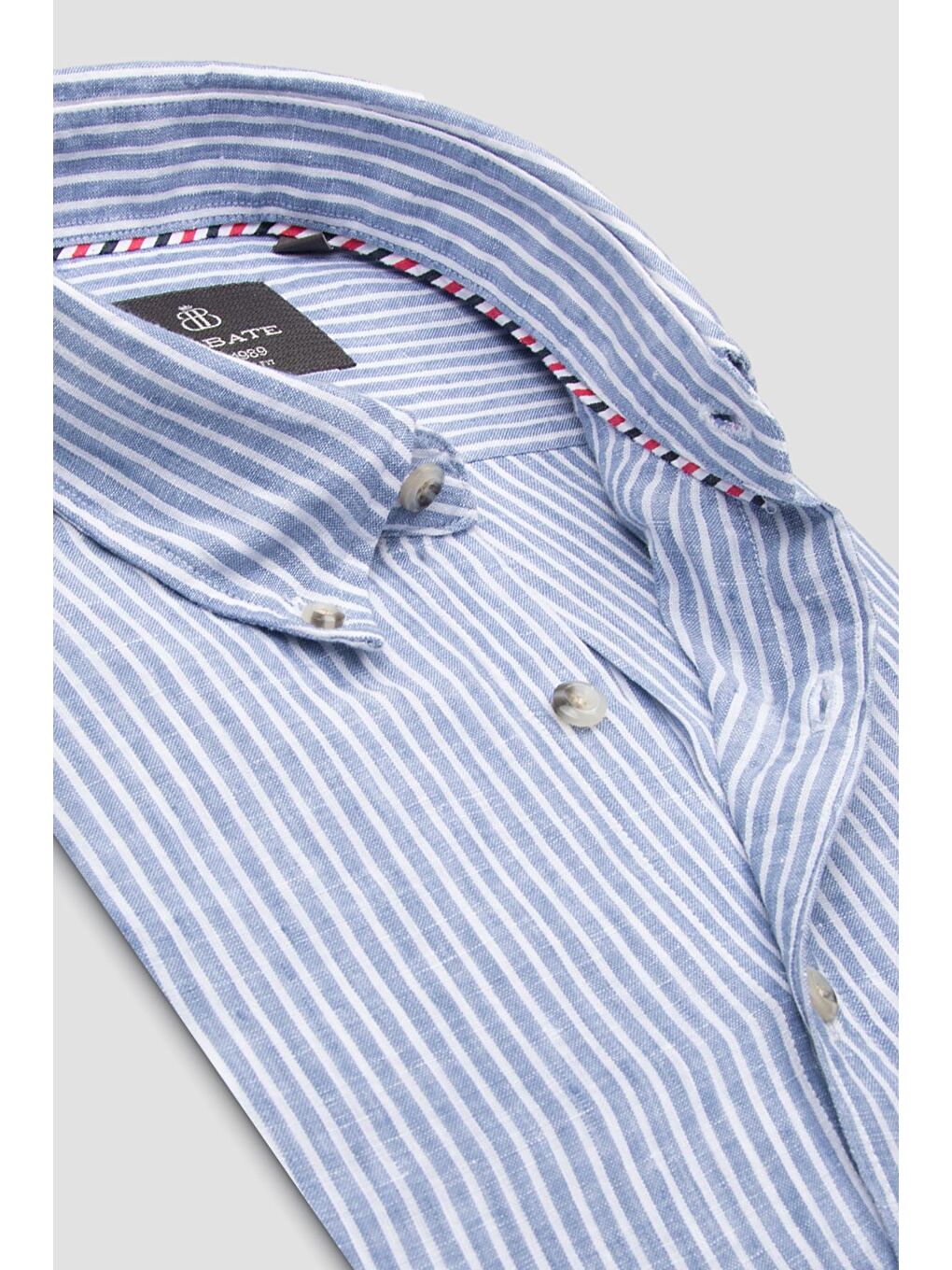 Sorento Keten Keten Comfort Fit Koyu Mavi Düğmeli Yaka Erkek Çizgili Gömlek-5