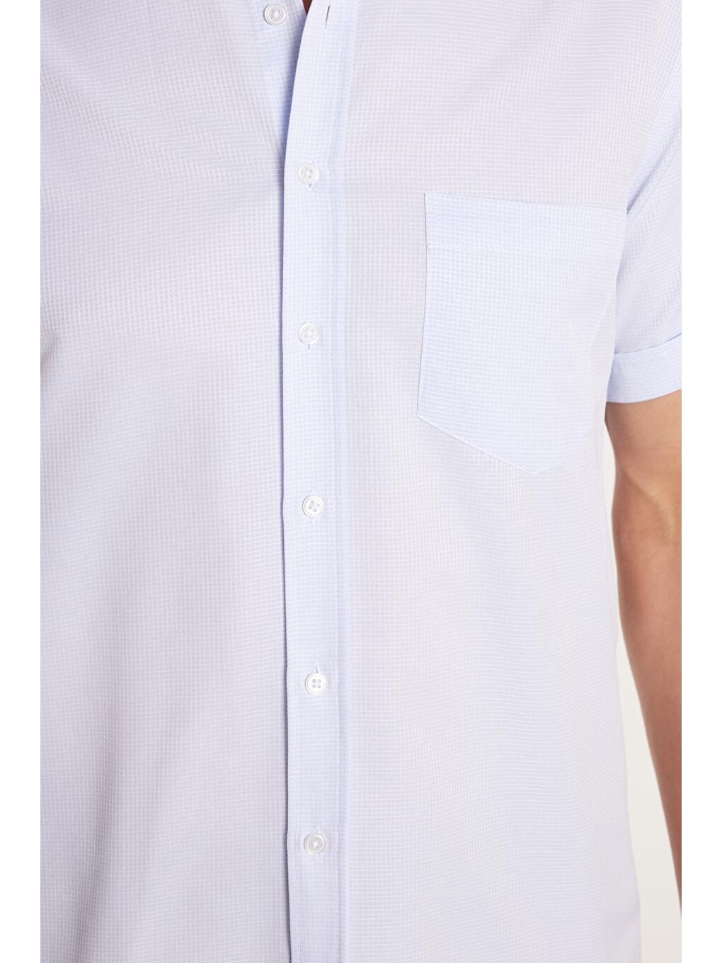 Erkek Regular Fit Klasik Kesim Kısa Kollu Pamuklu Tek Cepli Armürlü Açık Mavi Gömlek-2