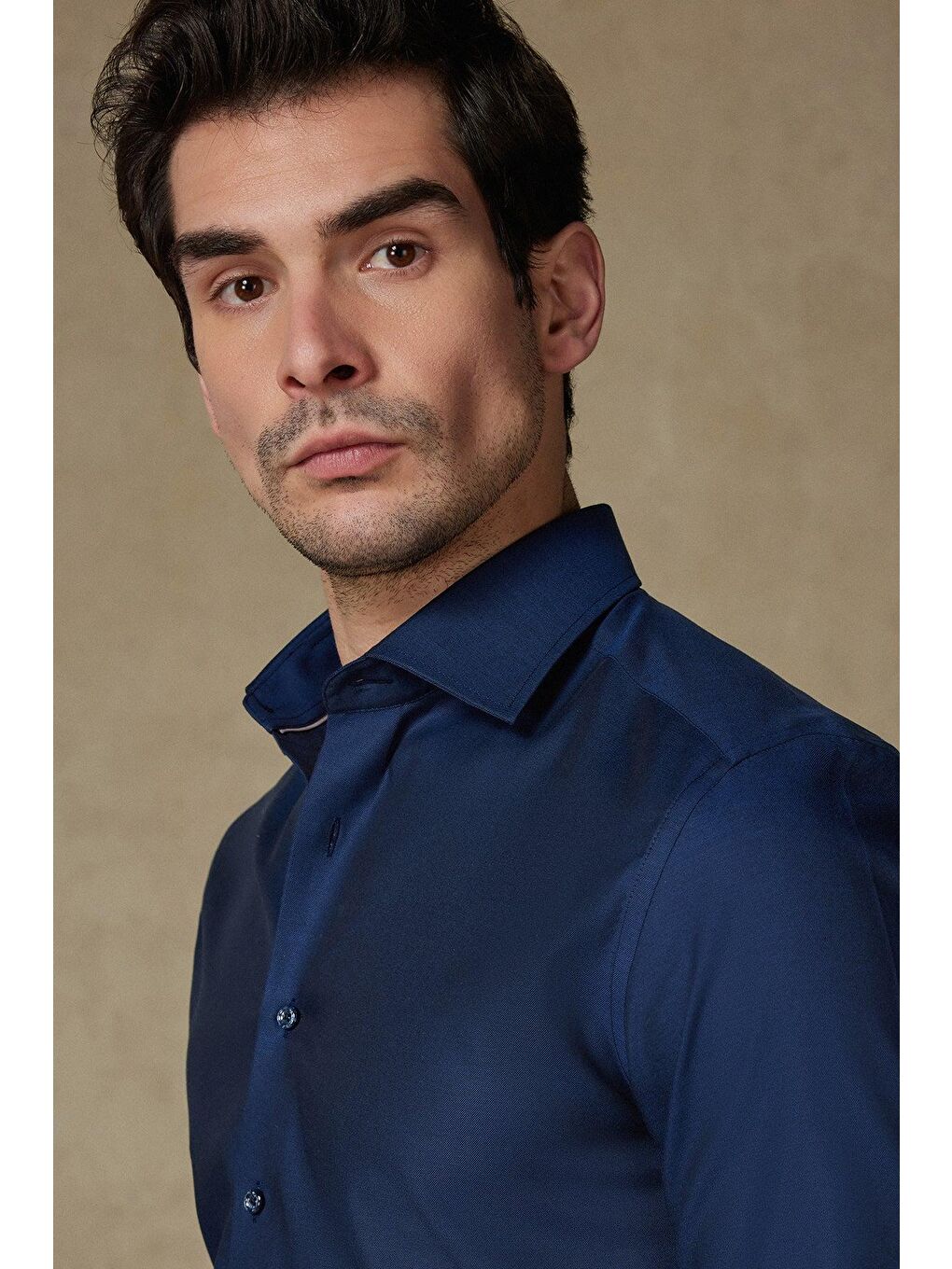 Fabio Non Iron Twill Pamuklu Comfort Fit Lacivert Klasik Yaka Erkek Düz %100 Pamuk Gömlek-3