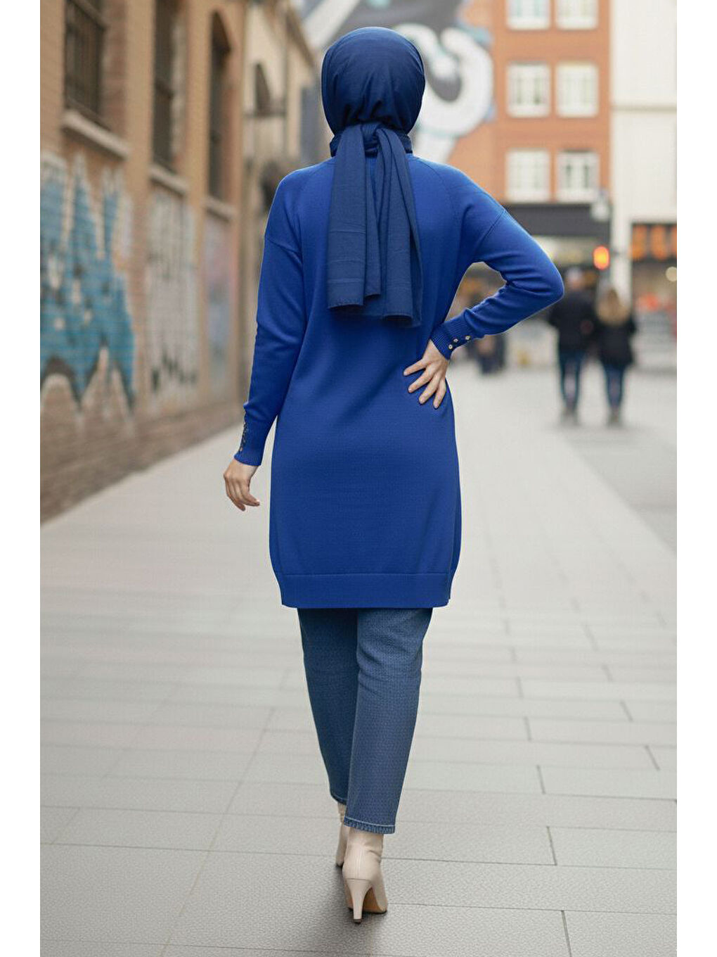 Mavi Kol Düğmeli Tiiko Tunik Saks - 28081-SAKS-2