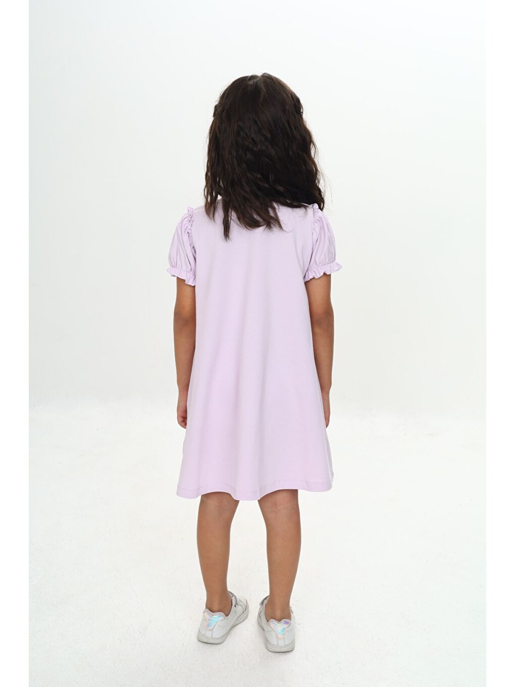 Lila Kız Çocuk Fiyonk Baskılı Elbise-2