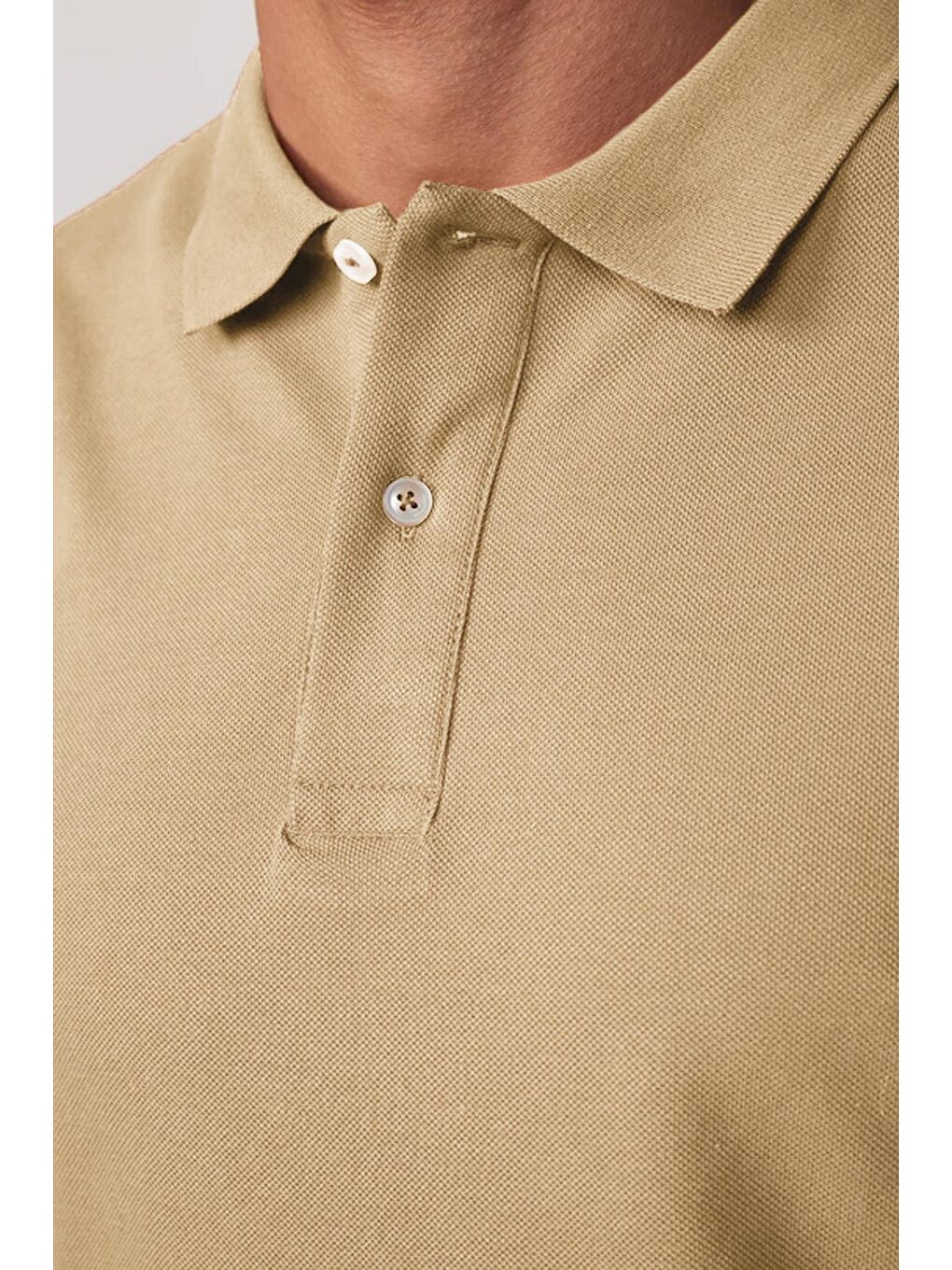 Erkek Slim Fit Dar Kesim %100 Pamuk Bej Polo Yaka Tişört-2