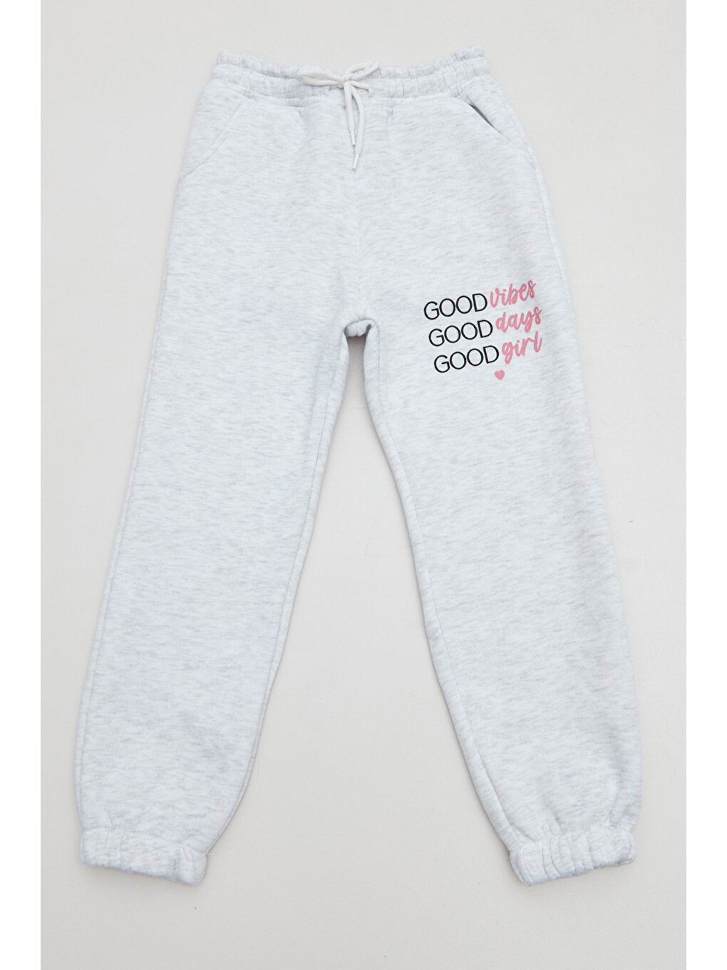 Gri 3 İplik Yazı Baskılı Kız Çocuk Jogger Eşofman Altı