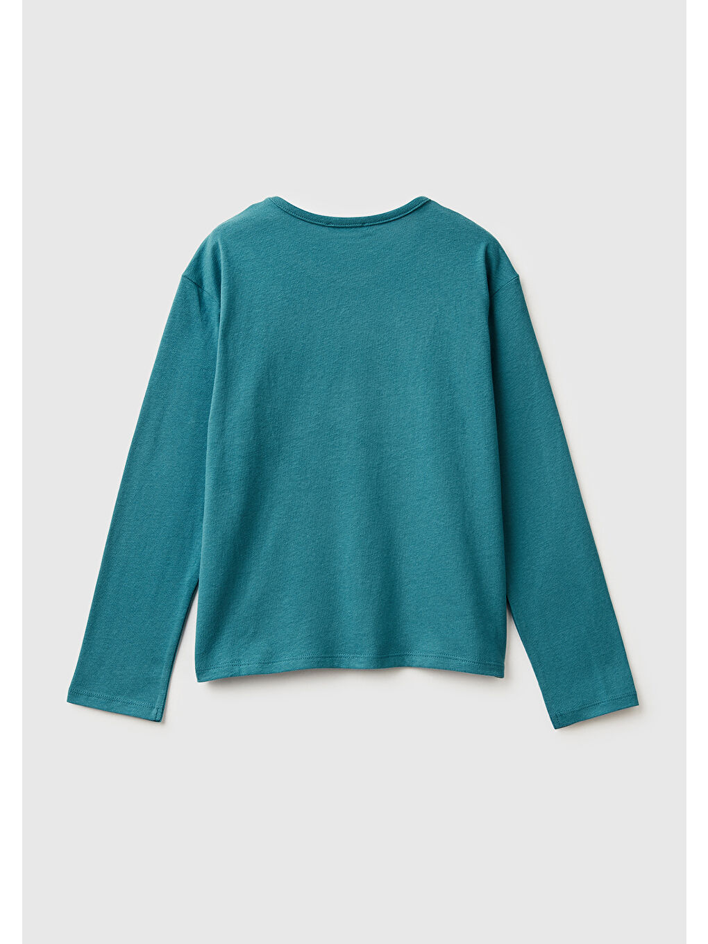 Kız Çocuk Petrol Mavisi Grafik Payet İşlemeli Regular Fit Jarse Uzun Kollu T-shirt-1