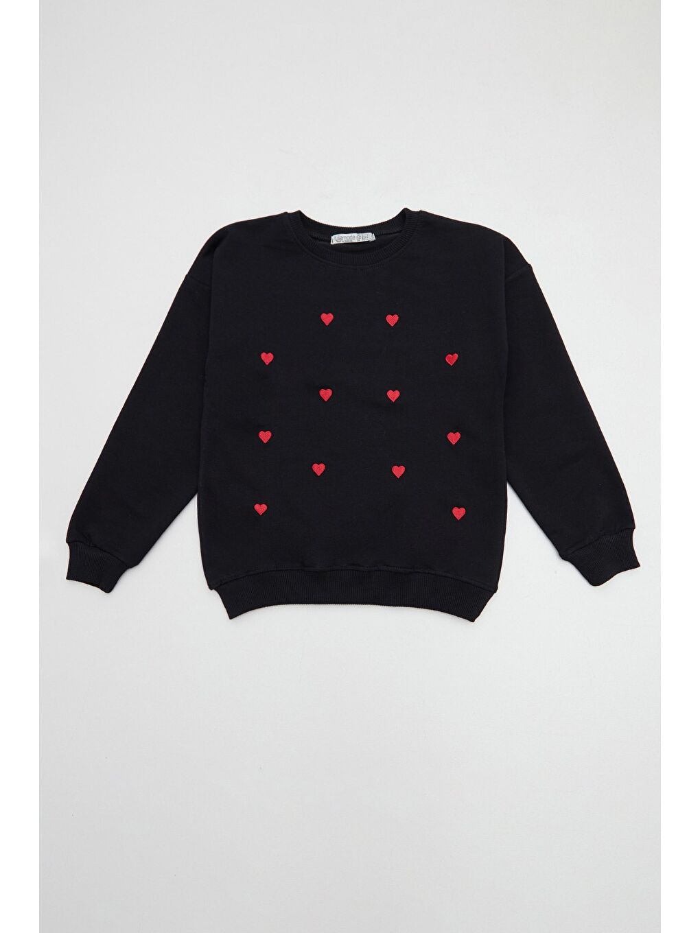Siyah Kalp Nakışlı Kız Çocuk Sweatshirt