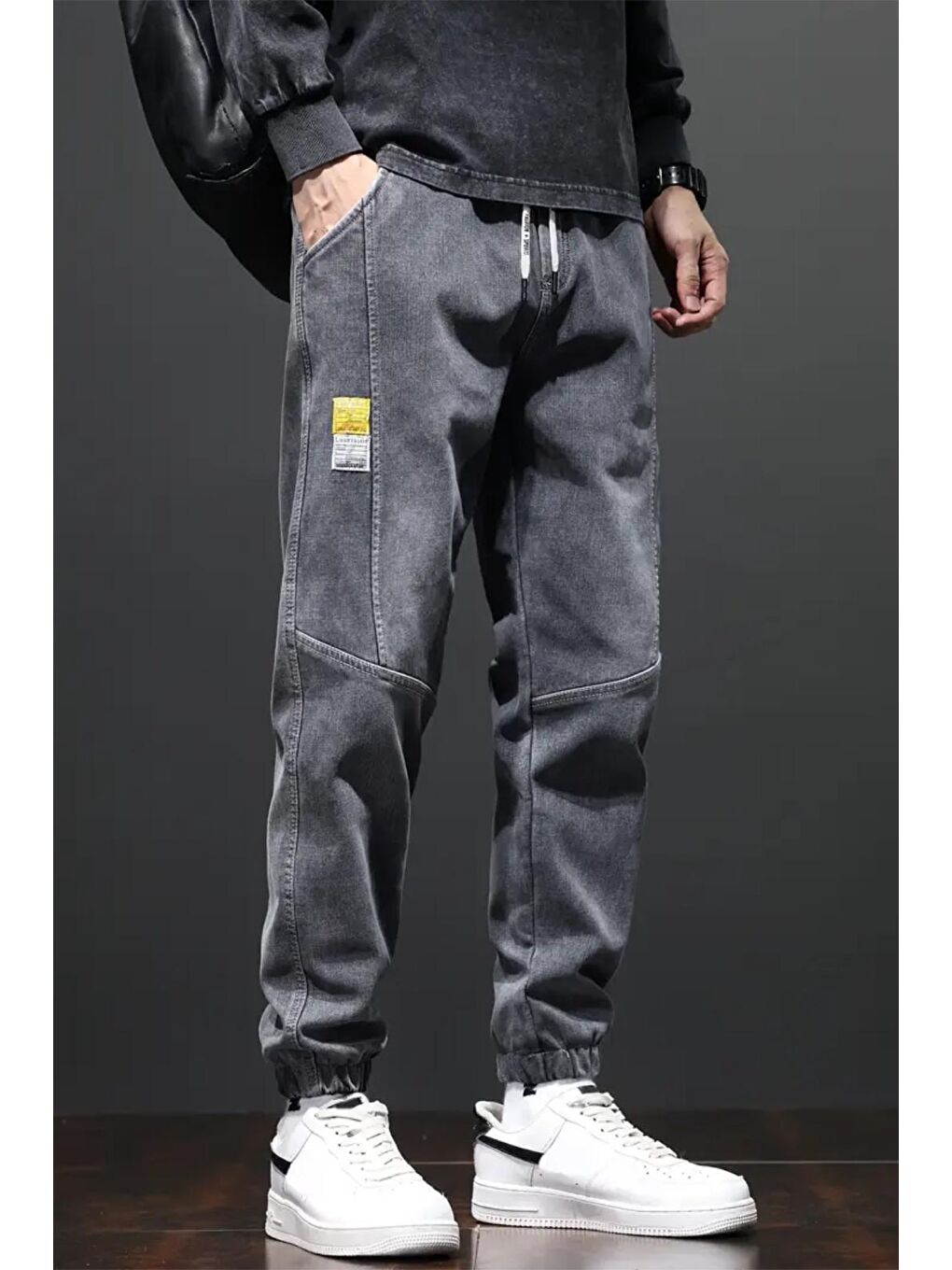 Gri Reax Joss Beli ve Paçası Lastikli İpli Jogger Kesim Erkek Jean Pantolon