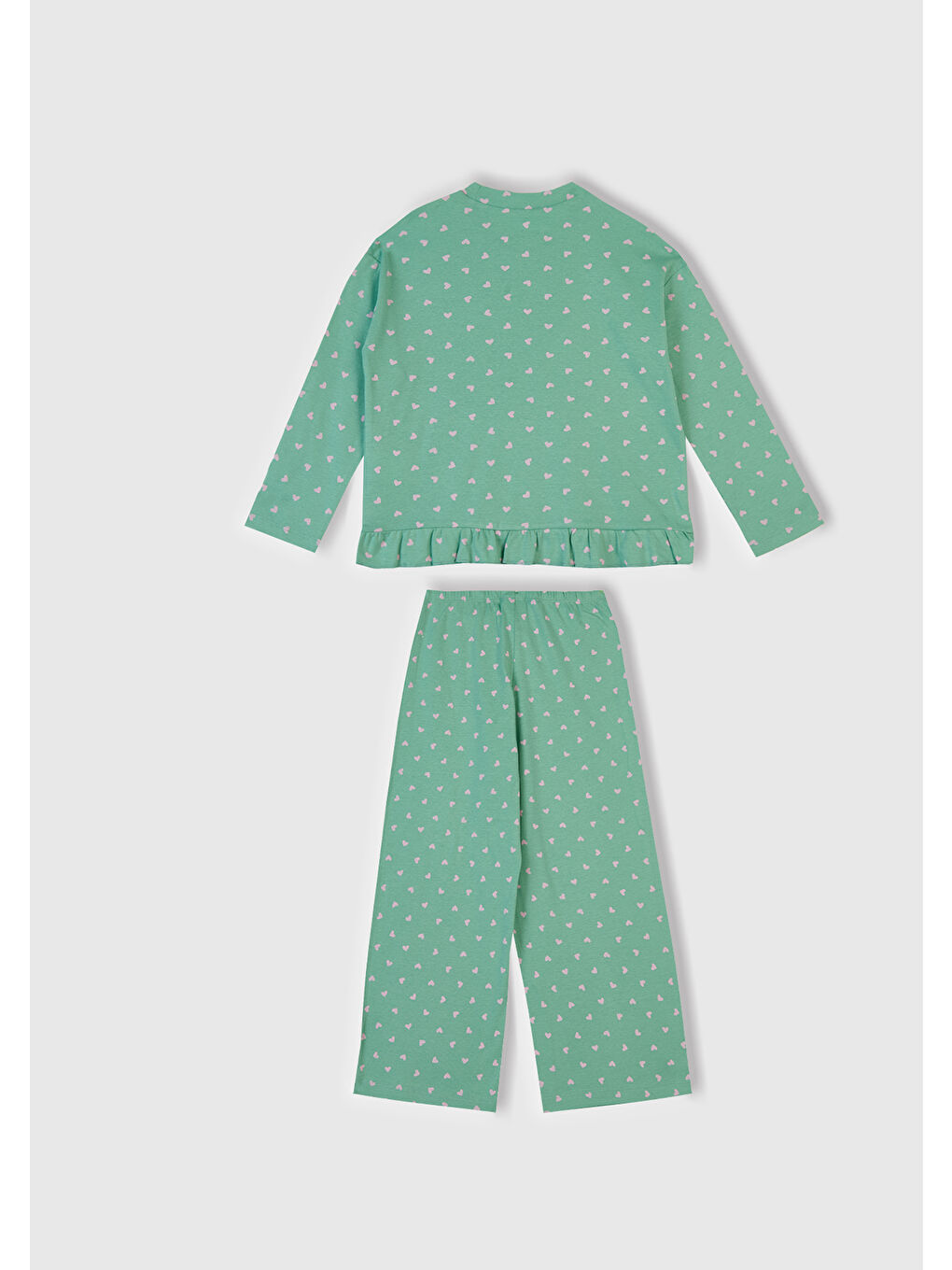 Kız Çocuk Turkuaz Desenli Fırfır Detaylı Pijama Takımı-1