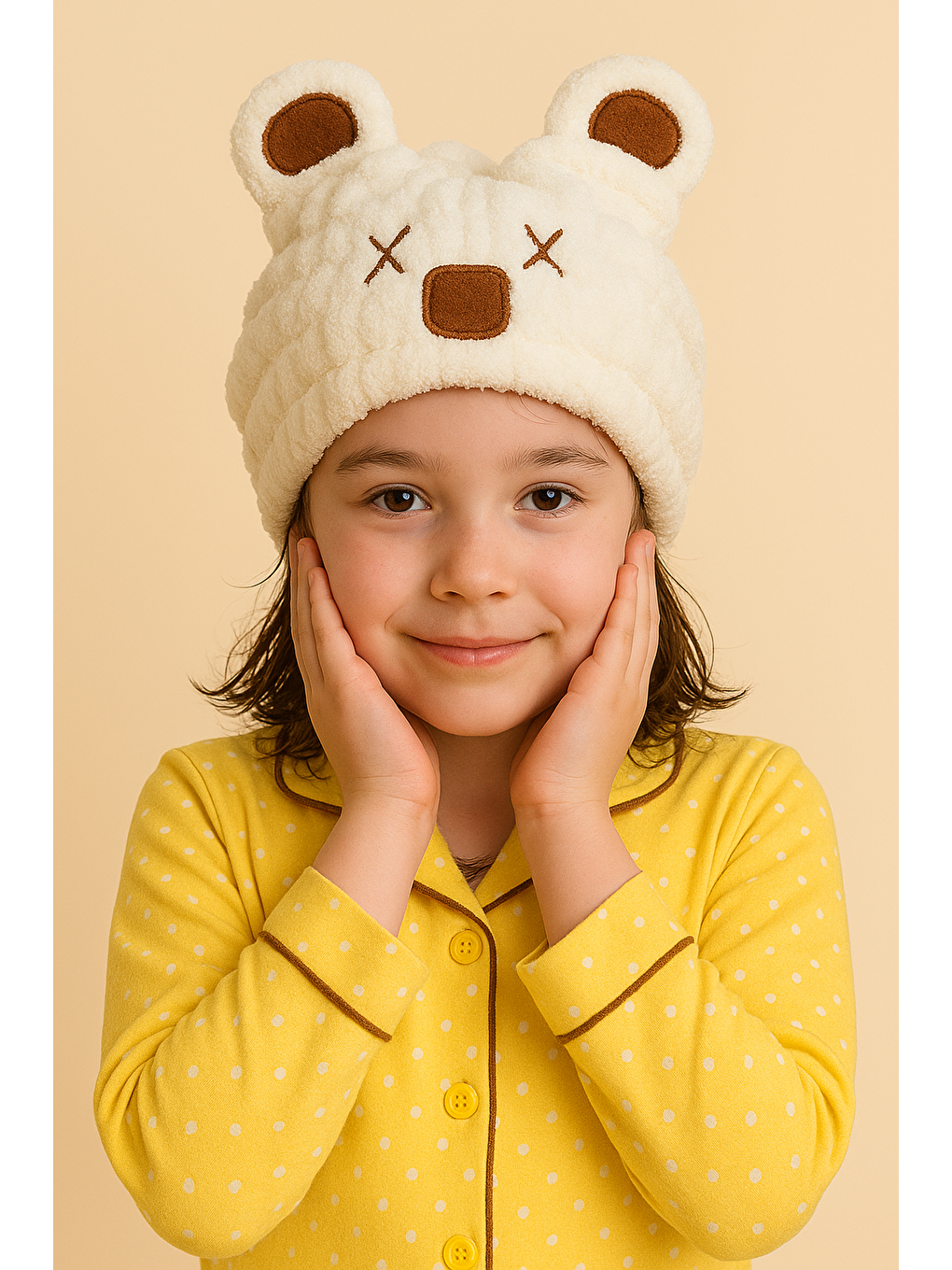 Ayıcık Kulaklı Havlu Bone Kahverengi-1