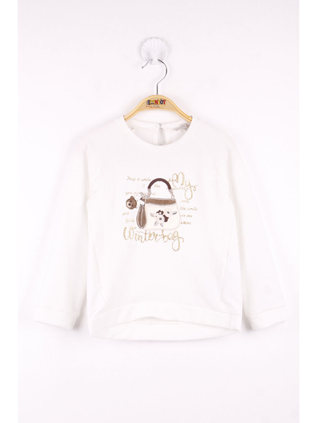 Ekru Kız Çocuk Çanta Nakışlı Sweatshirt