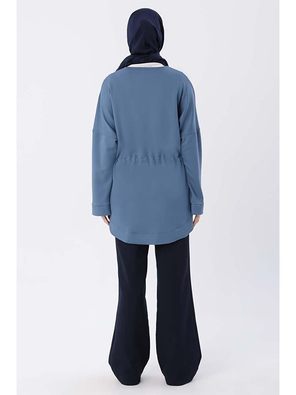 Mavi-Belden Büzgülü Cepli Ceket-2