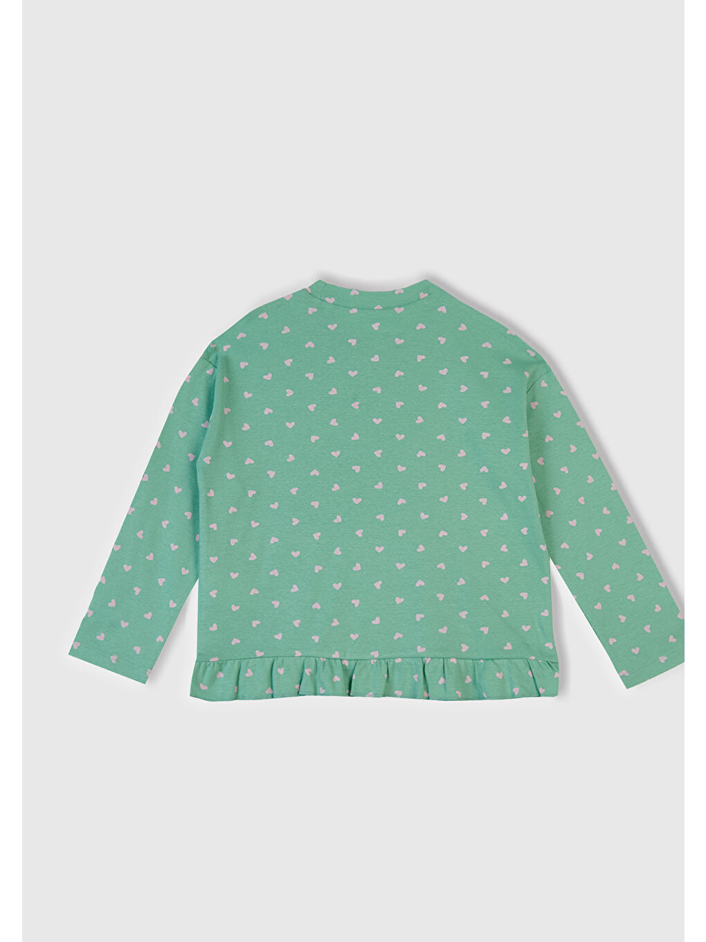 Kız Çocuk Turkuaz Desenli Fırfır Detaylı Pijama Takımı-4