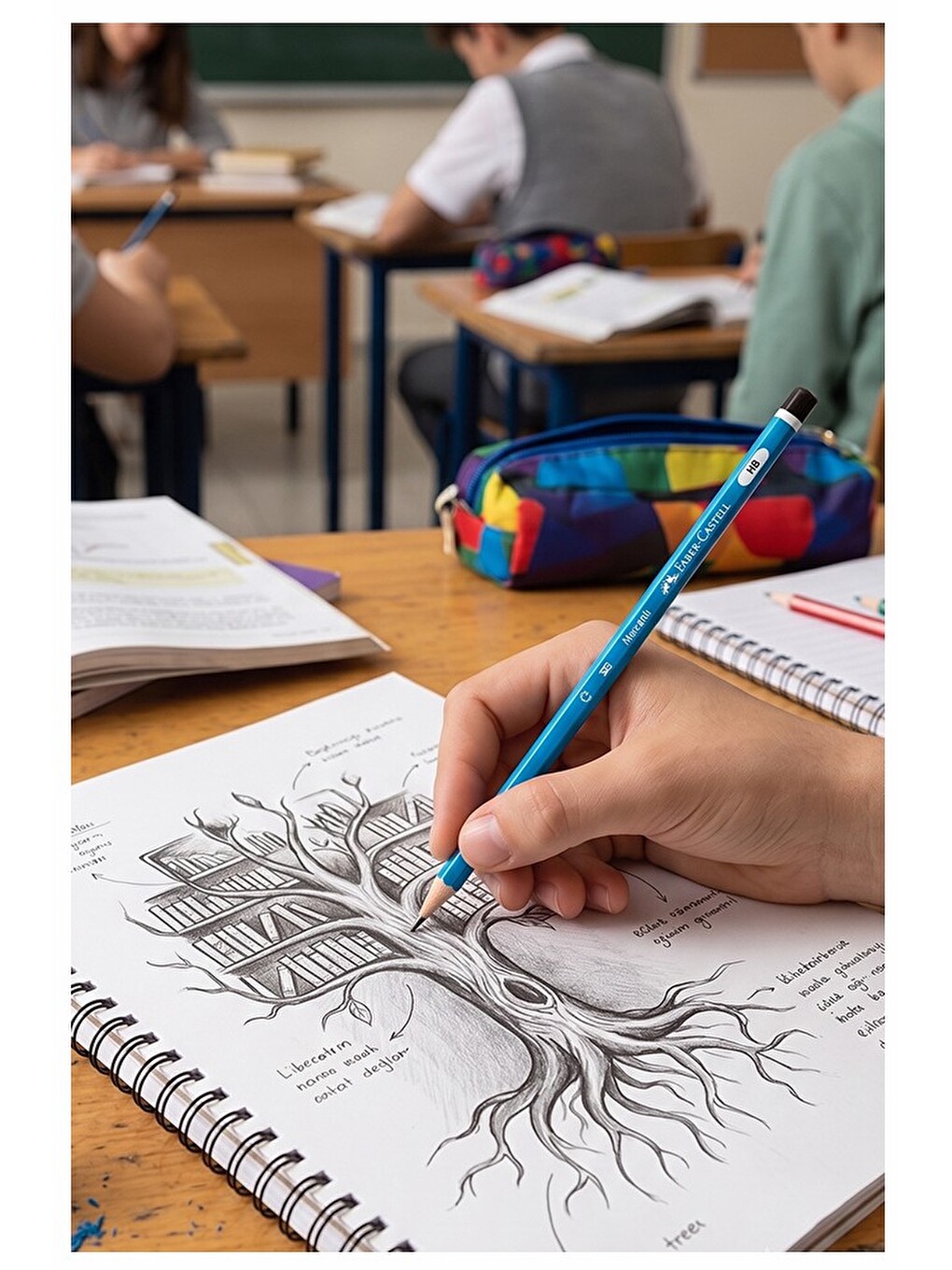 Siyah Kurşun Kalem Mercanlı 6 Adet Faber Castell Mercanlı Kurşun Tahta Kalem Hb Orta Dereceli Öğrenc-1