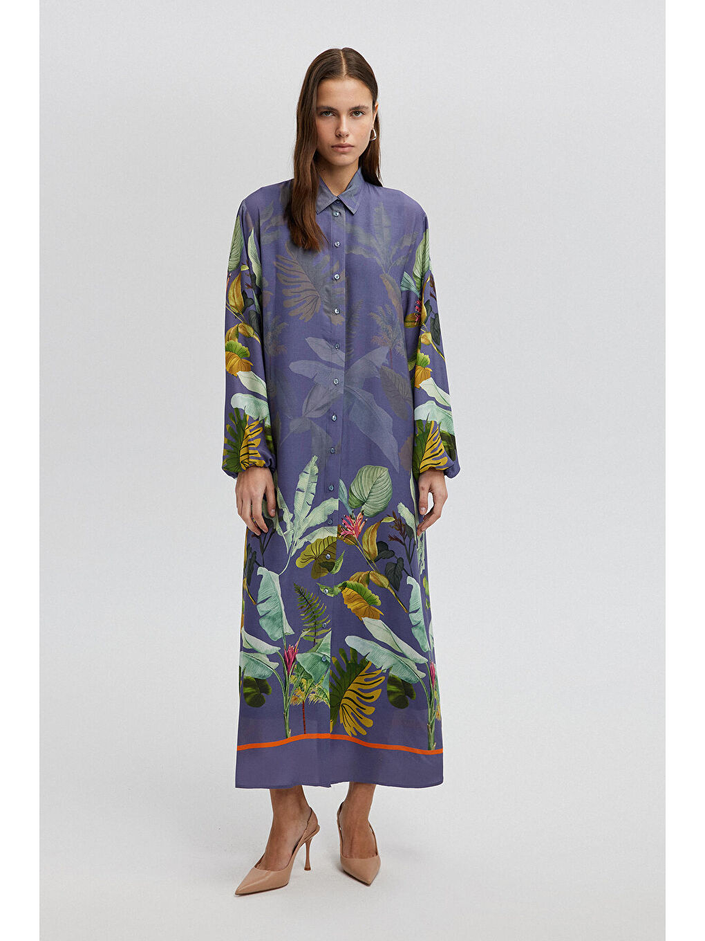 Lacivert Desenli Gömlek Elbise