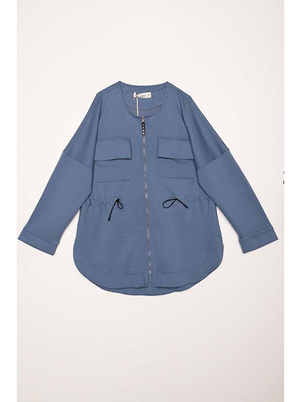 Mavi-Belden Büzgülü Cepli Ceket-5