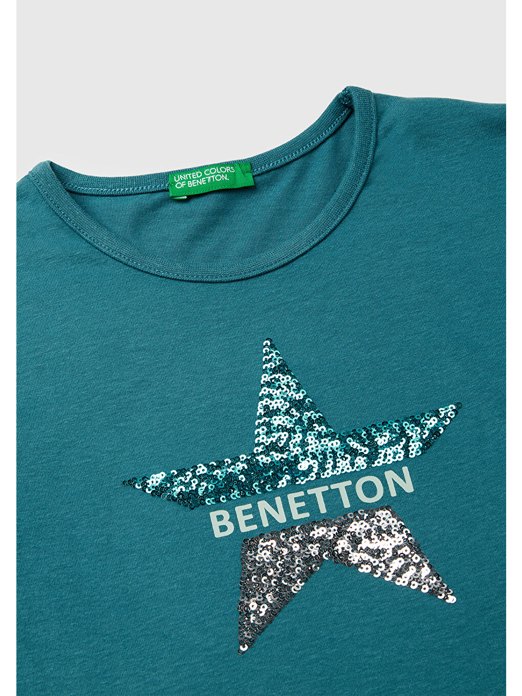 Kız Çocuk Petrol Mavisi Grafik Payet İşlemeli Regular Fit Jarse Uzun Kollu T-shirt-2