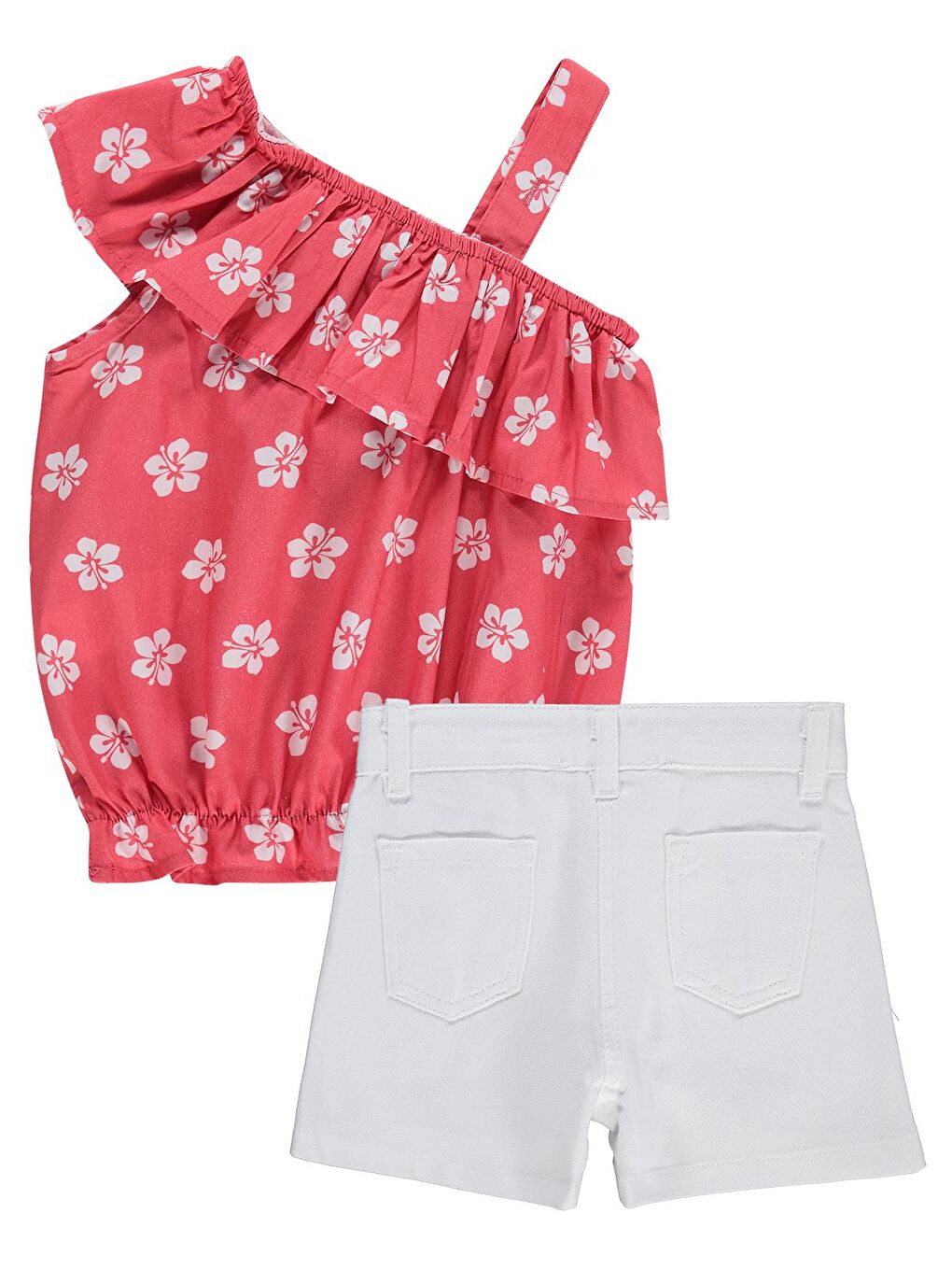 Girls Çiçek Desenli Volanlı 2-5 Yaş Takım - Kırmızı-2