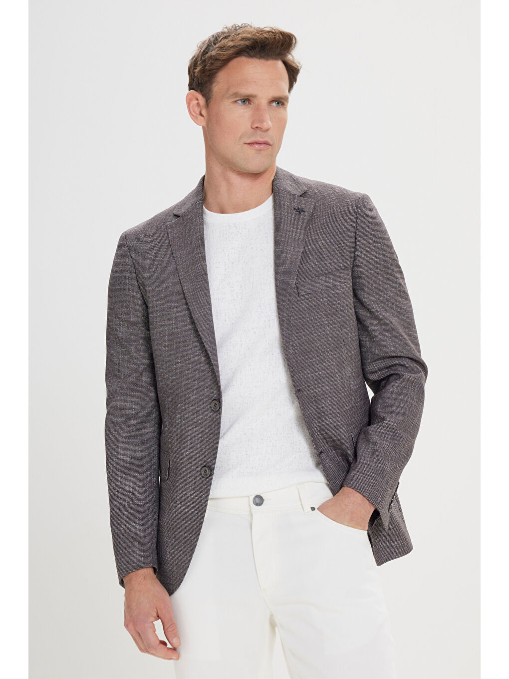 Erkek Siyah-Bordo Slim Fit Dar Kesim Mono Yaka Desenli Blazer Ceket