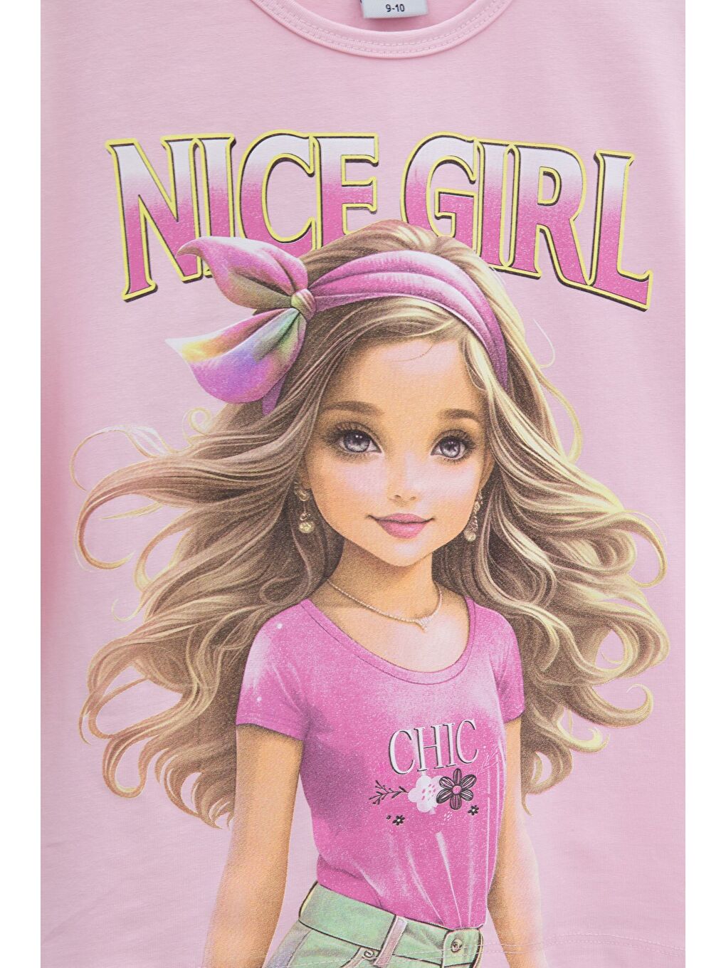 Pembe Pudra Kız Karakter Baskılı Geniş Paça Pantolonlu 2li Kız Çocuk Takım 23803-4