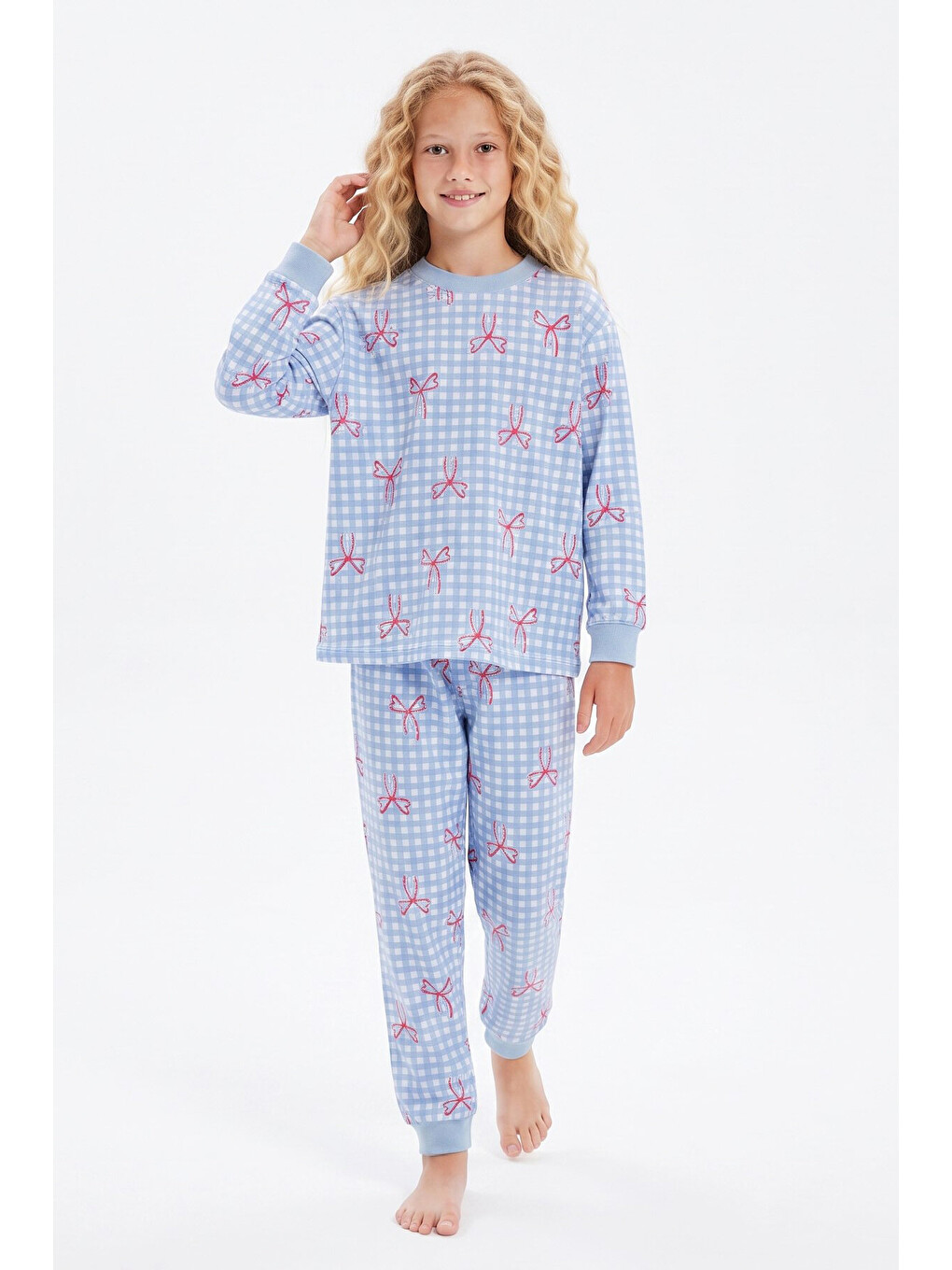 Mavi Kız Çocuk %100 Pamuk Ve Baskılı Pijama Takımı 3-13 Yaş 12738ıs