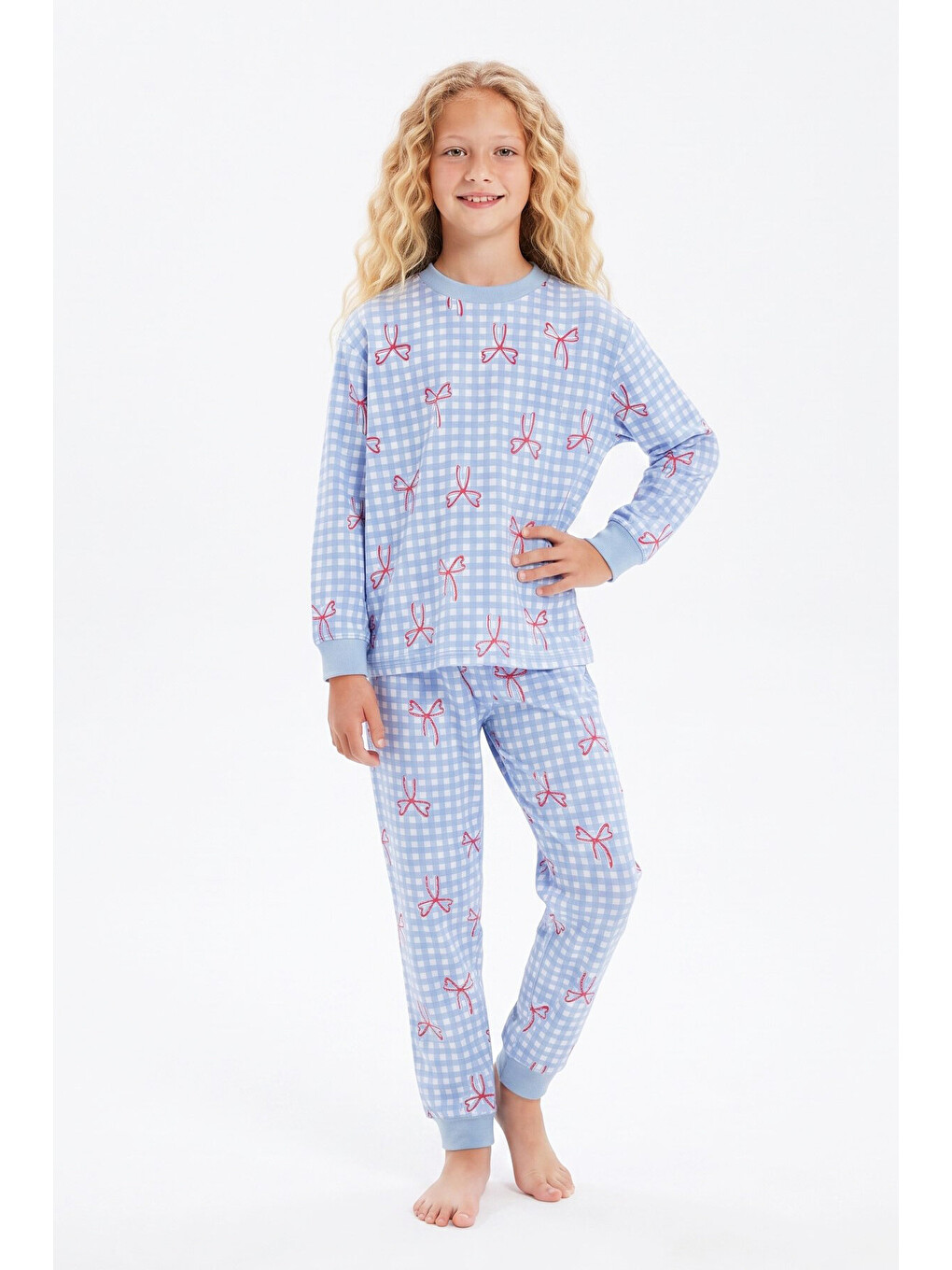 Mavi Kız Çocuk %100 Pamuk Ve Baskılı Pijama Takımı 3-13 Yaş 12738ıs-1