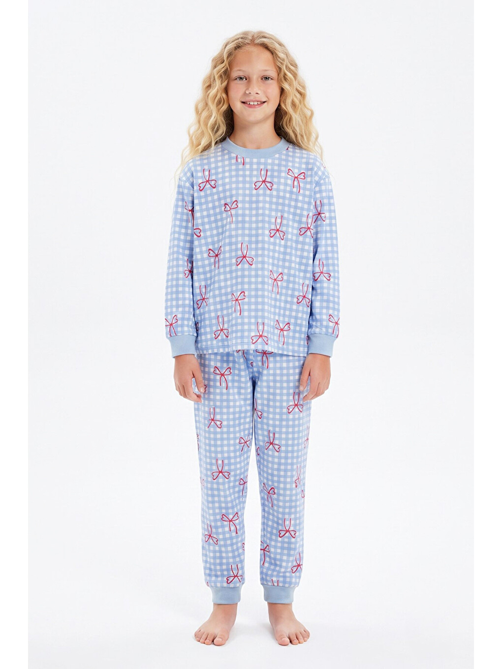 Mavi Kız Çocuk %100 Pamuk Ve Baskılı Pijama Takımı 3-13 Yaş 12738ıs-2