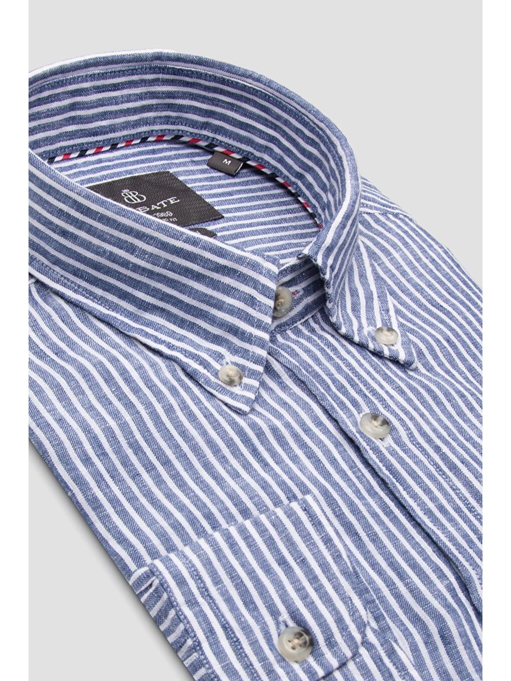Sorento Keten Keten Comfort Fit Lacivert Düğmeli Yaka Erkek Çizgili Gömlek-1
