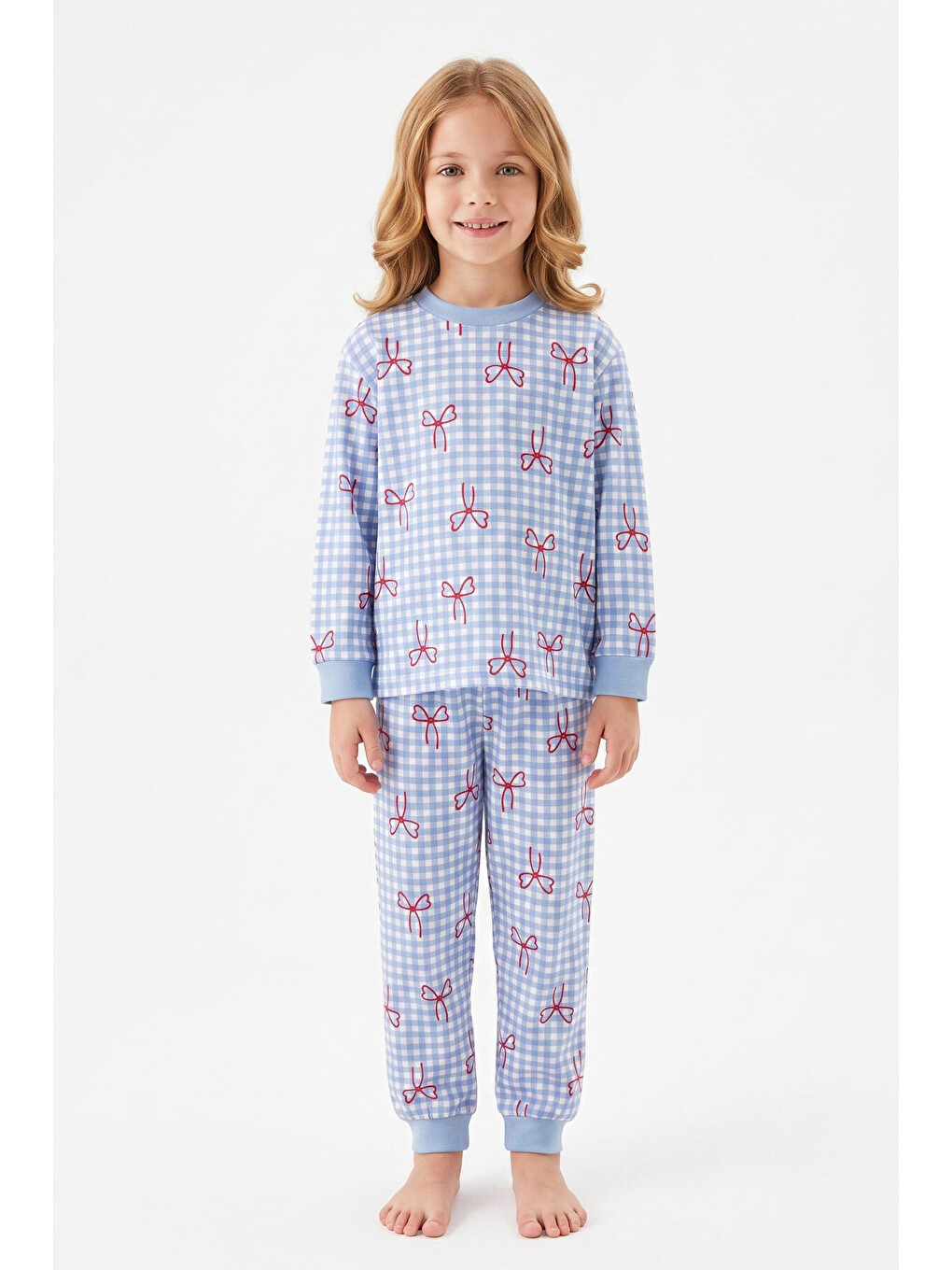 Mavi Kız Çocuk %100 Pamuk Ve Baskılı Pijama Takımı 3-13 Yaş 12738ıs-3