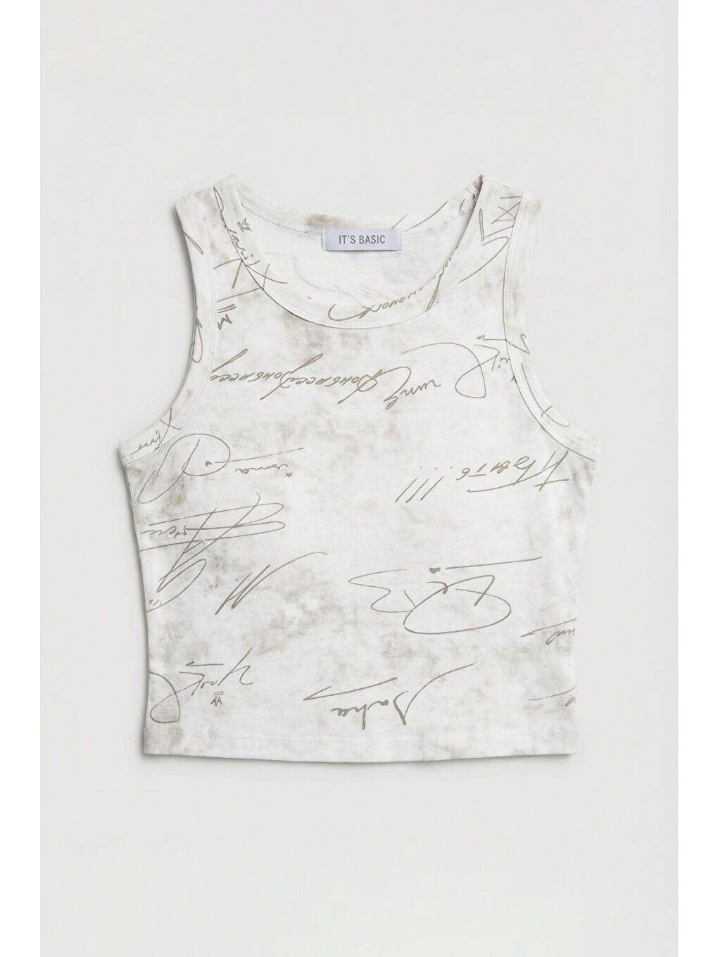 Kadın Beyaz w5 Crop Özel Baskılı Yıkamalı Kumaş Tasarım Body-1