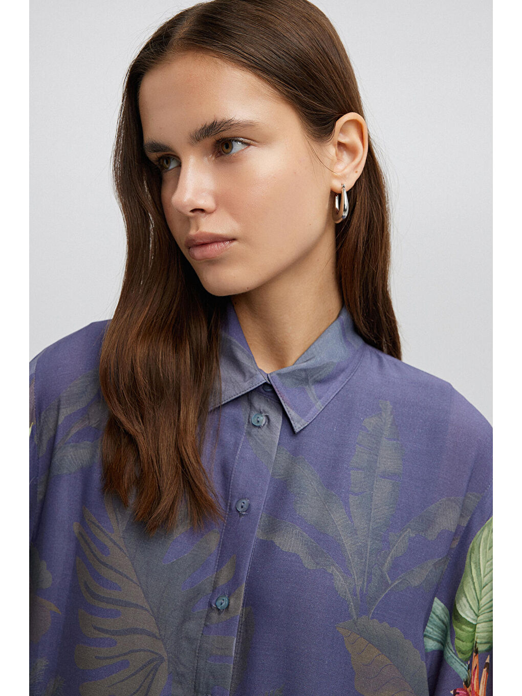 Lacivert Desenli Gömlek Elbise-2