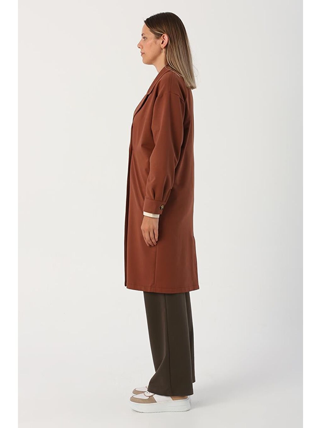 Kahverengi Açık Kahve-Düğmeli Rahat Kalıp Örme Ceket-2