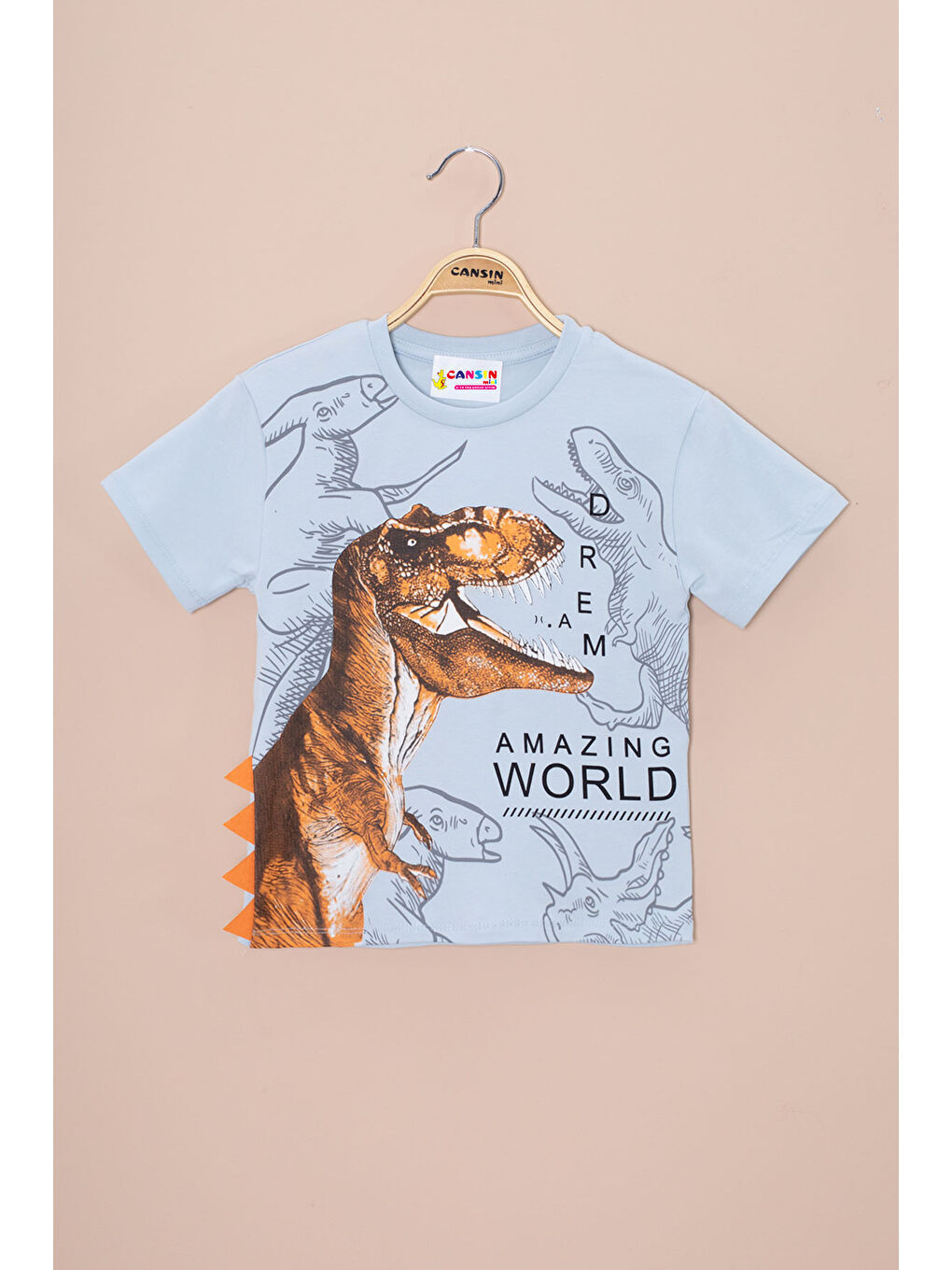 Mavi Dinozor Baskılı Bisiklet Yaka Erkek Bebek Tişört 20950