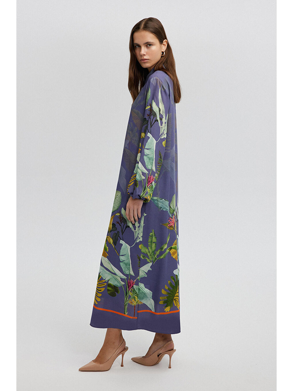 Lacivert Desenli Gömlek Elbise-3