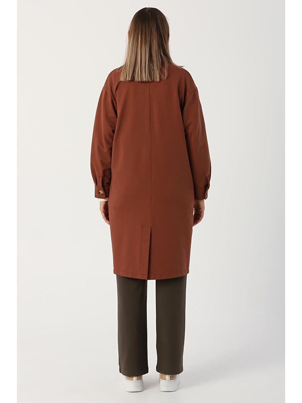 Kahverengi Açık Kahve-Düğmeli Rahat Kalıp Örme Ceket-3