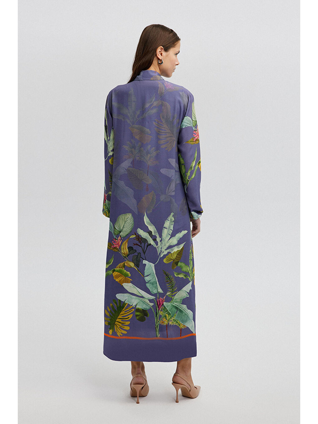 Lacivert Desenli Gömlek Elbise-4