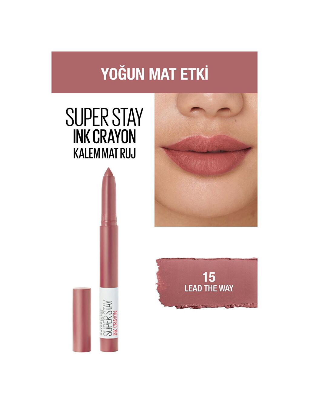 MAYBELLINE NEWYORK Nude Super Stay Ink Crayon Kalem Mat Ruj - 15 Lead the Way